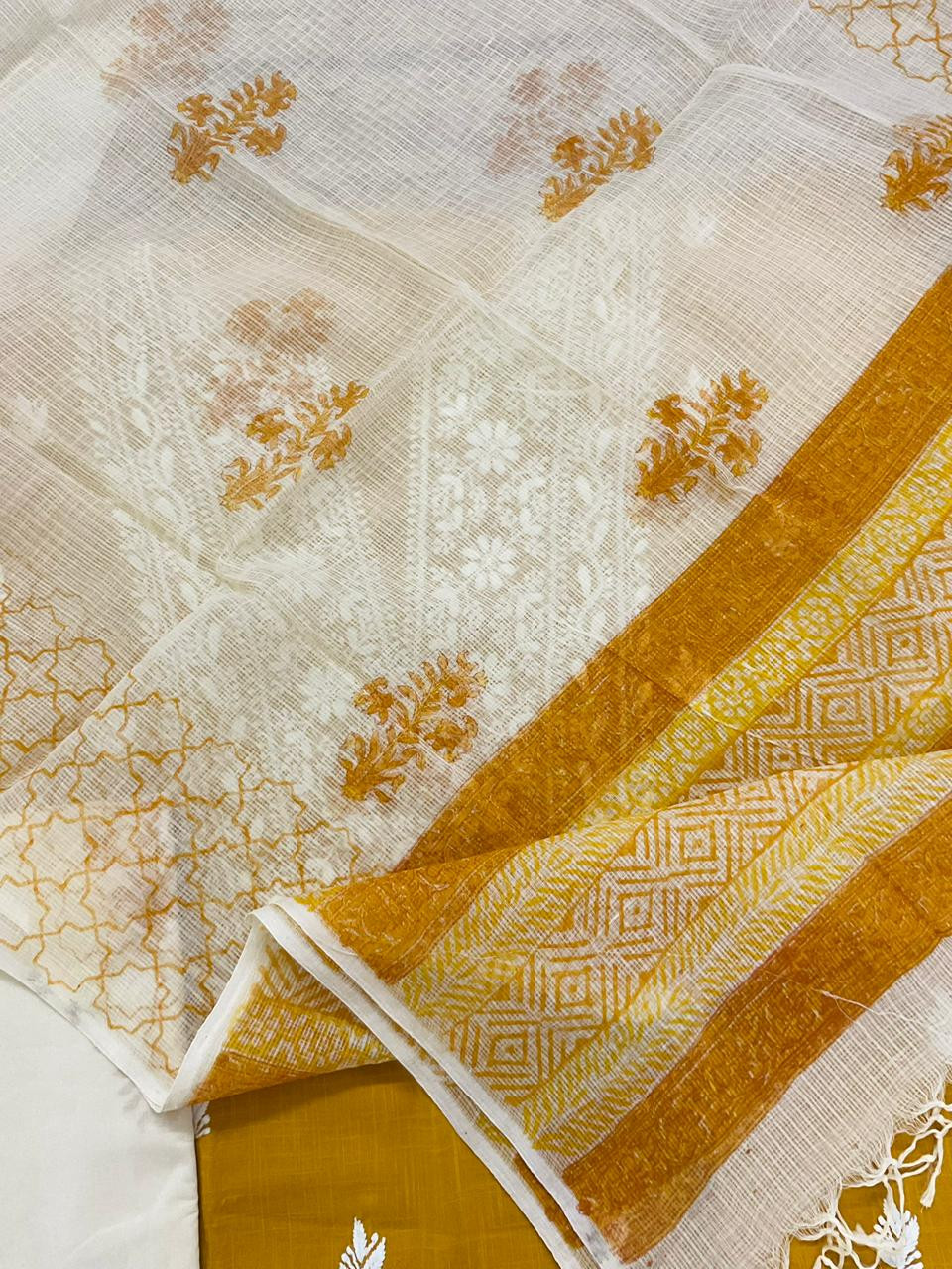 Pure Cotton Printed Embroidered Suit - Yellow