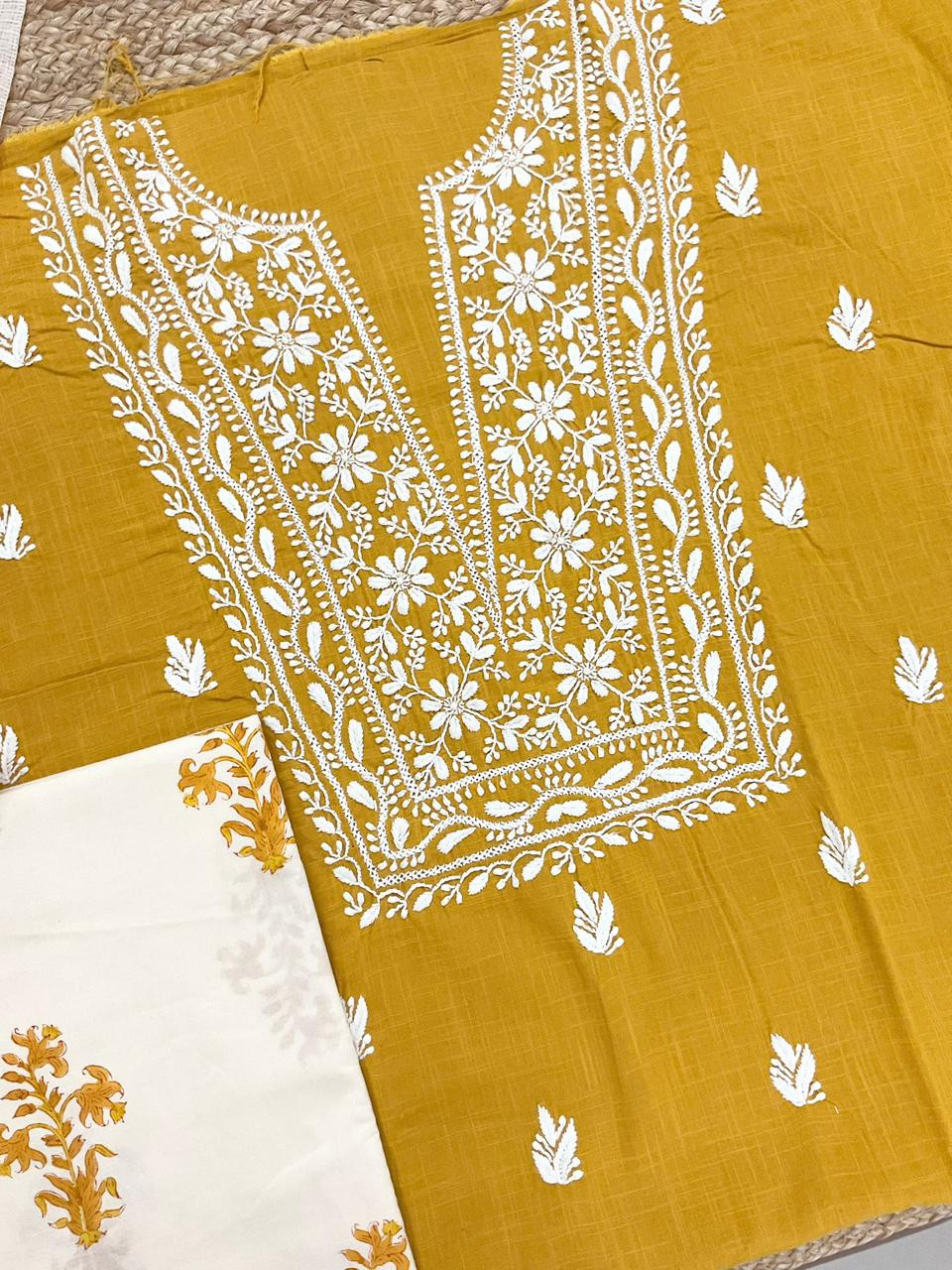 Pure Cotton Printed Embroidered Suit - Yellow