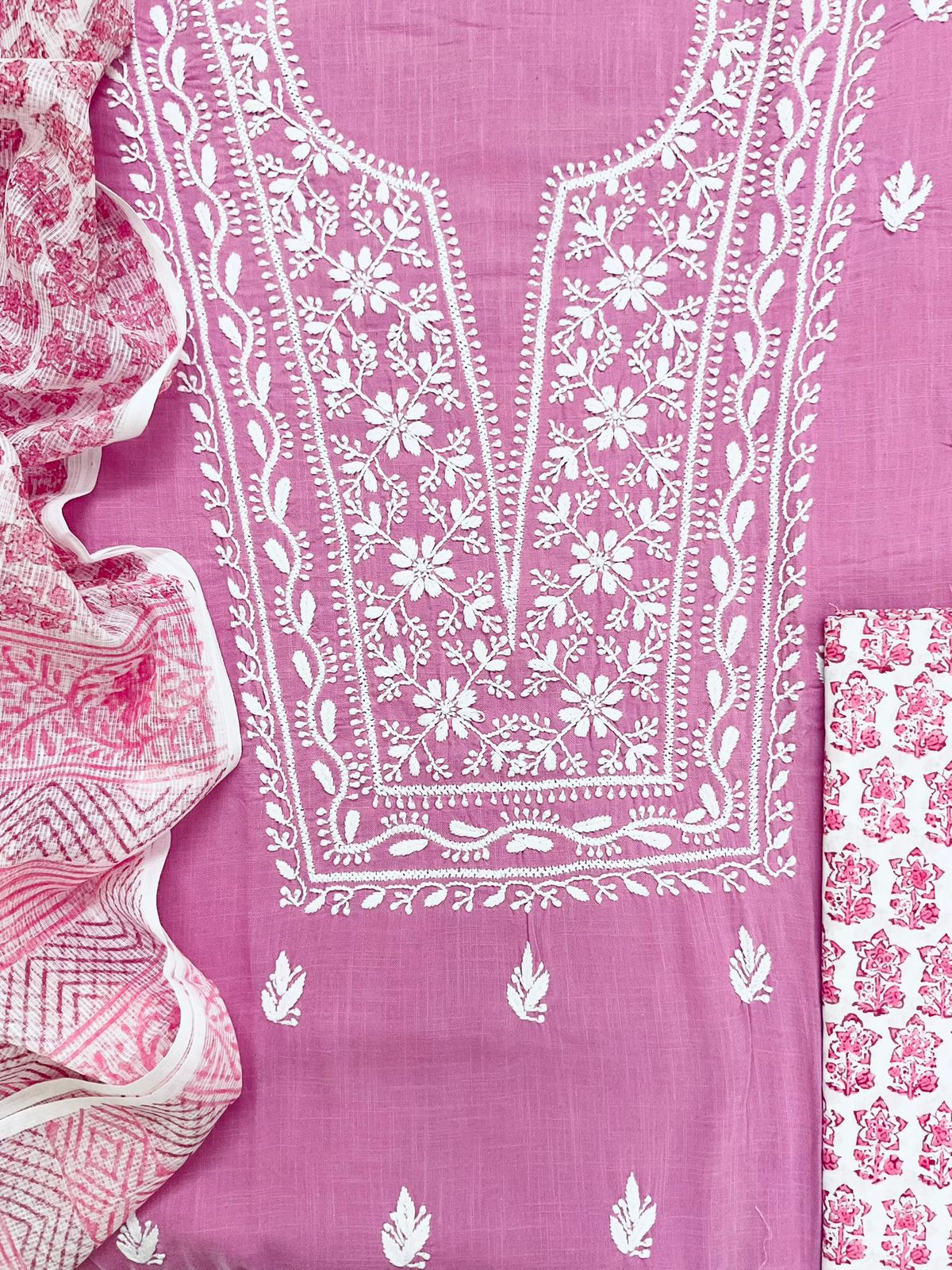 Pure Cotton Printed Embroidered Suit - Purplish Pink