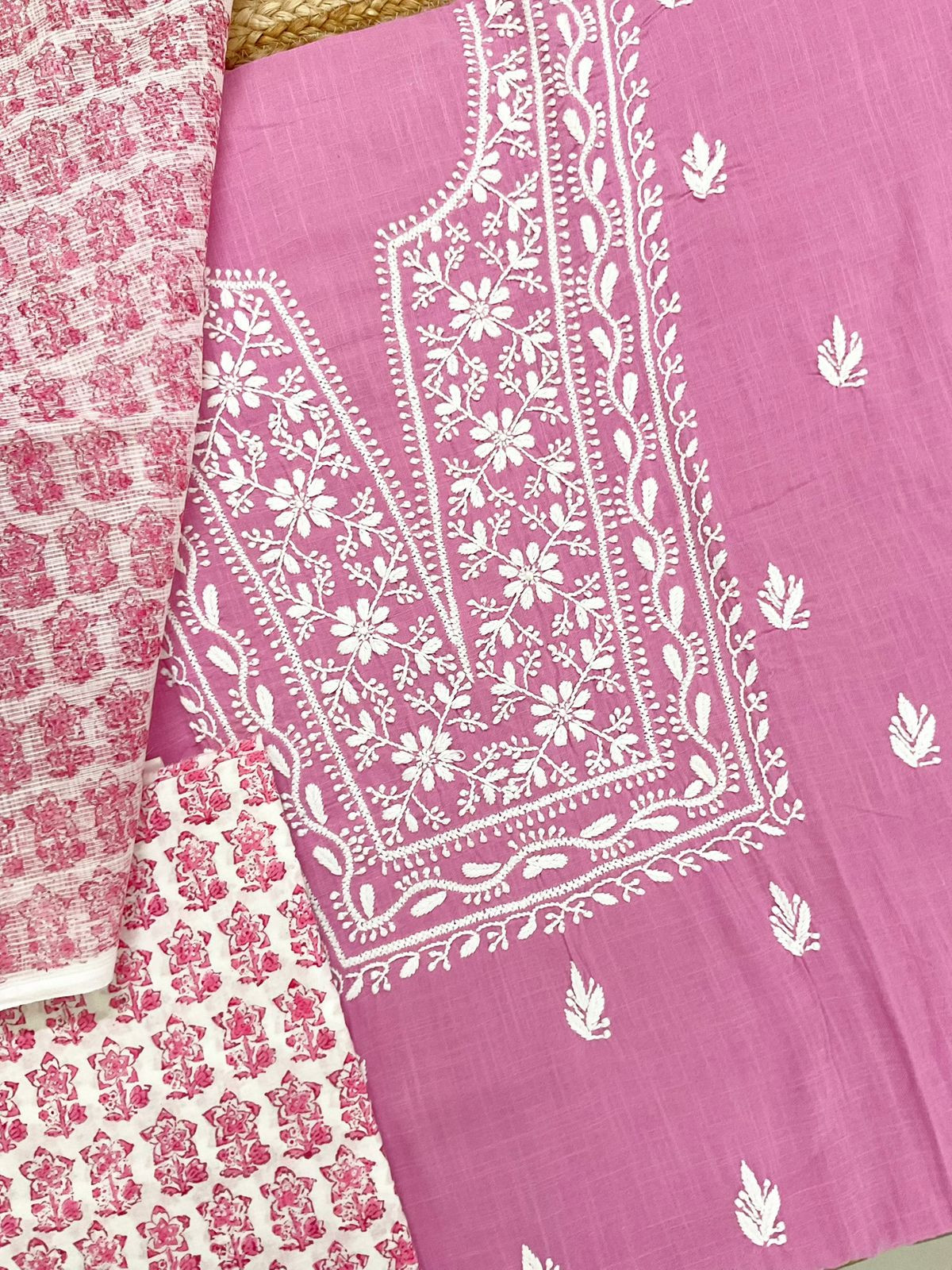Pure Cotton Printed Embroidered Suit - Purplish Pink