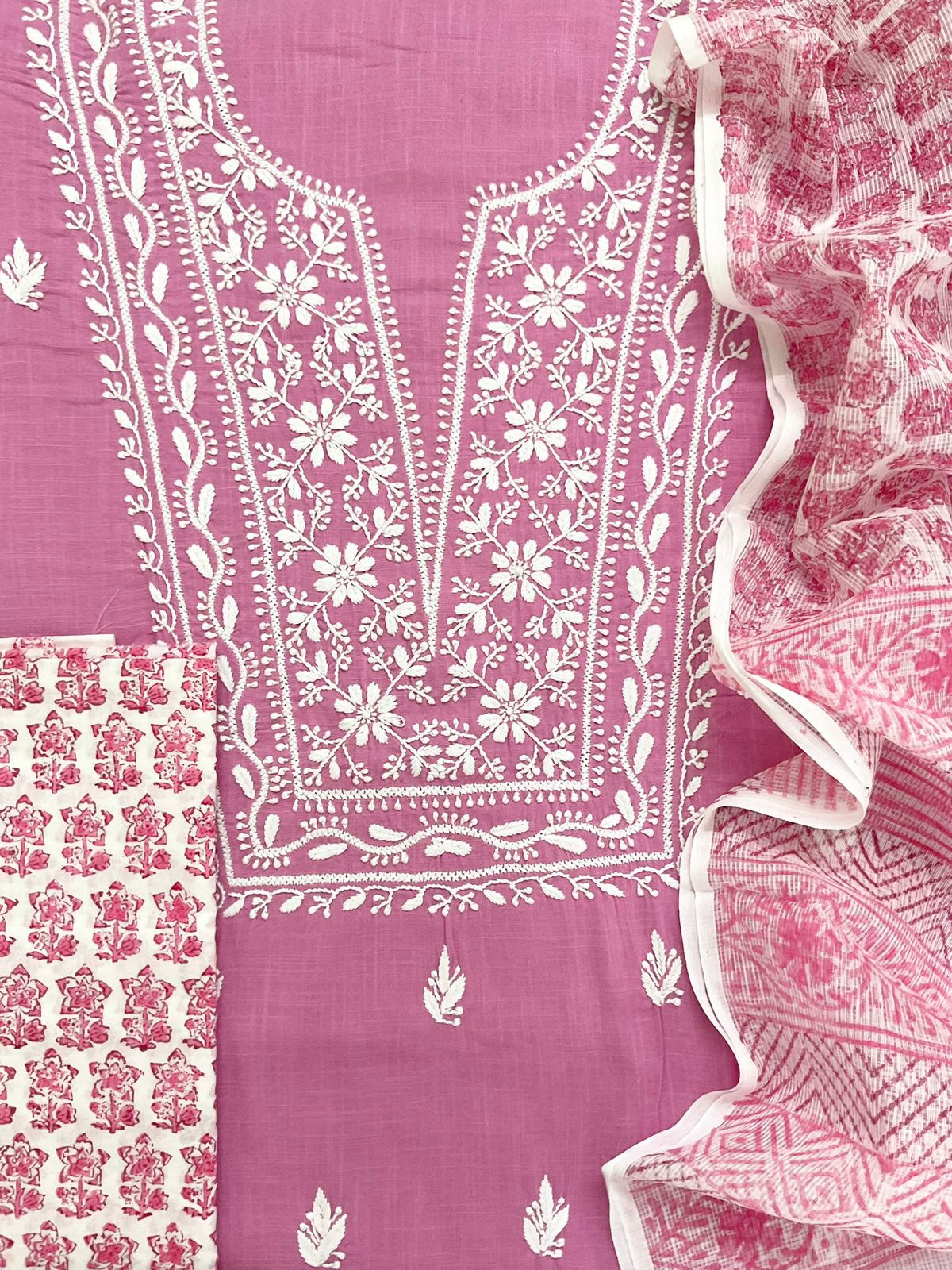 Pure Cotton Printed Embroidered Suit - Purplish Pink