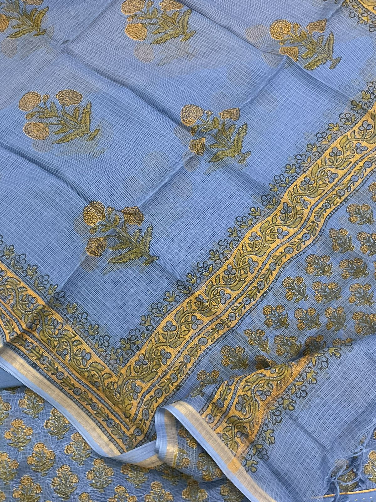Pure Kota Cotton Block Printed Embroidered Suit - Blue