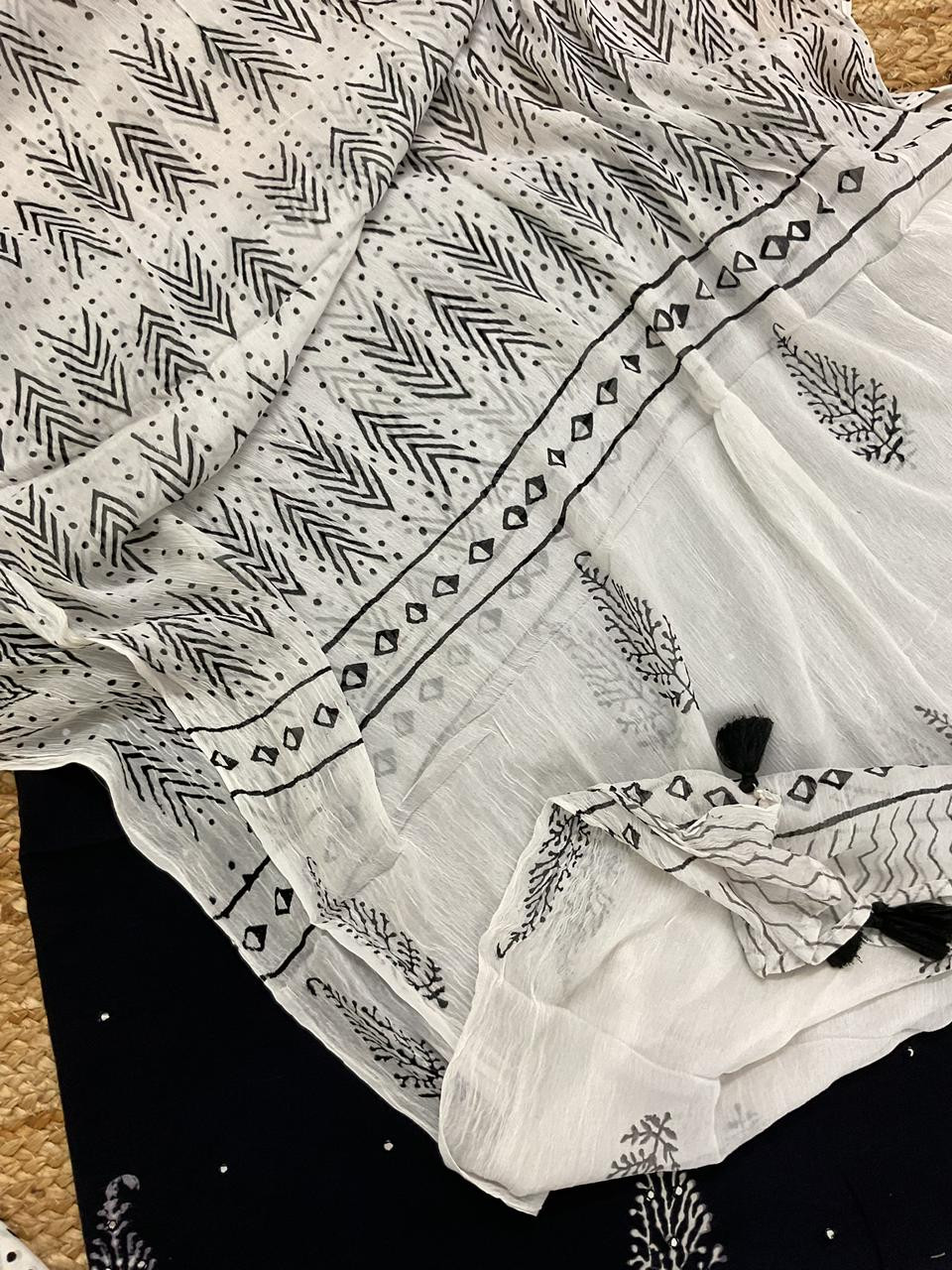 Pure Cotton Printed Embroidered Suit - Black