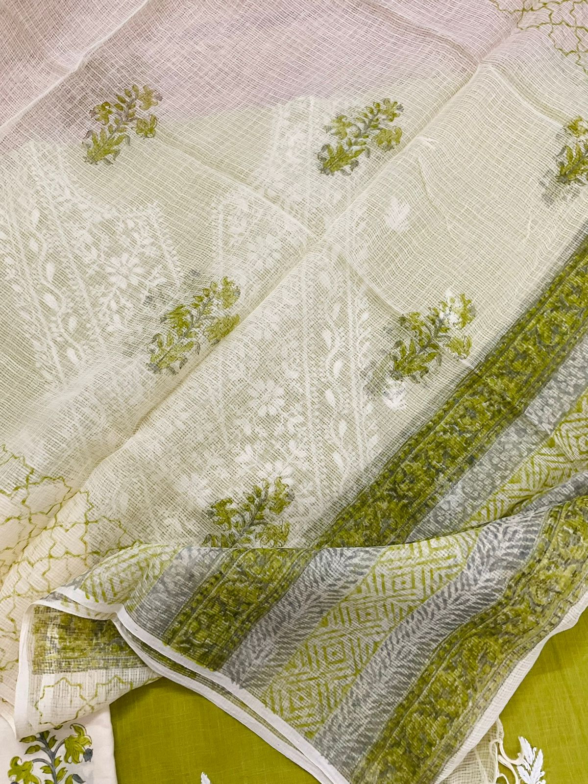 Pure Cotton Printed Embroidered Suit - Green