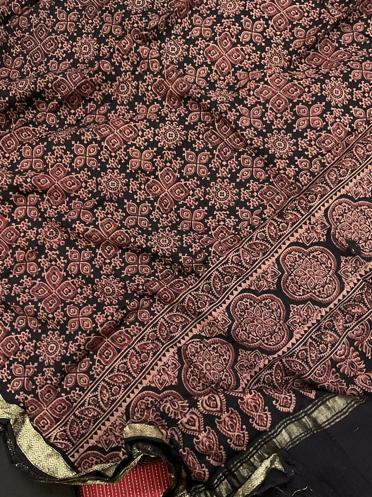 Pure Cotton Self Weaved Printed Embroidered Suit - Maroon