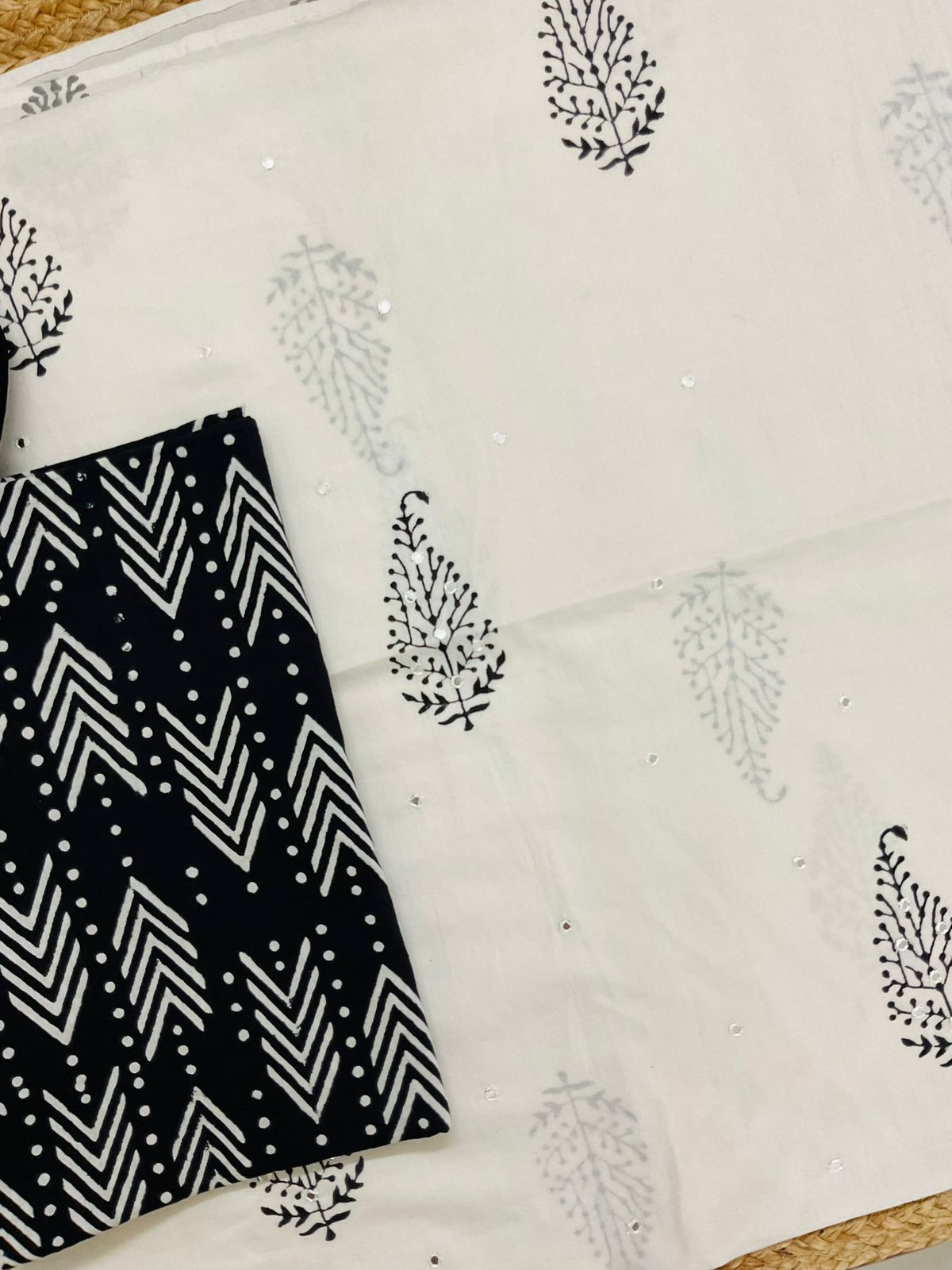 Pure Cotton Printed Embroidered Suit - White