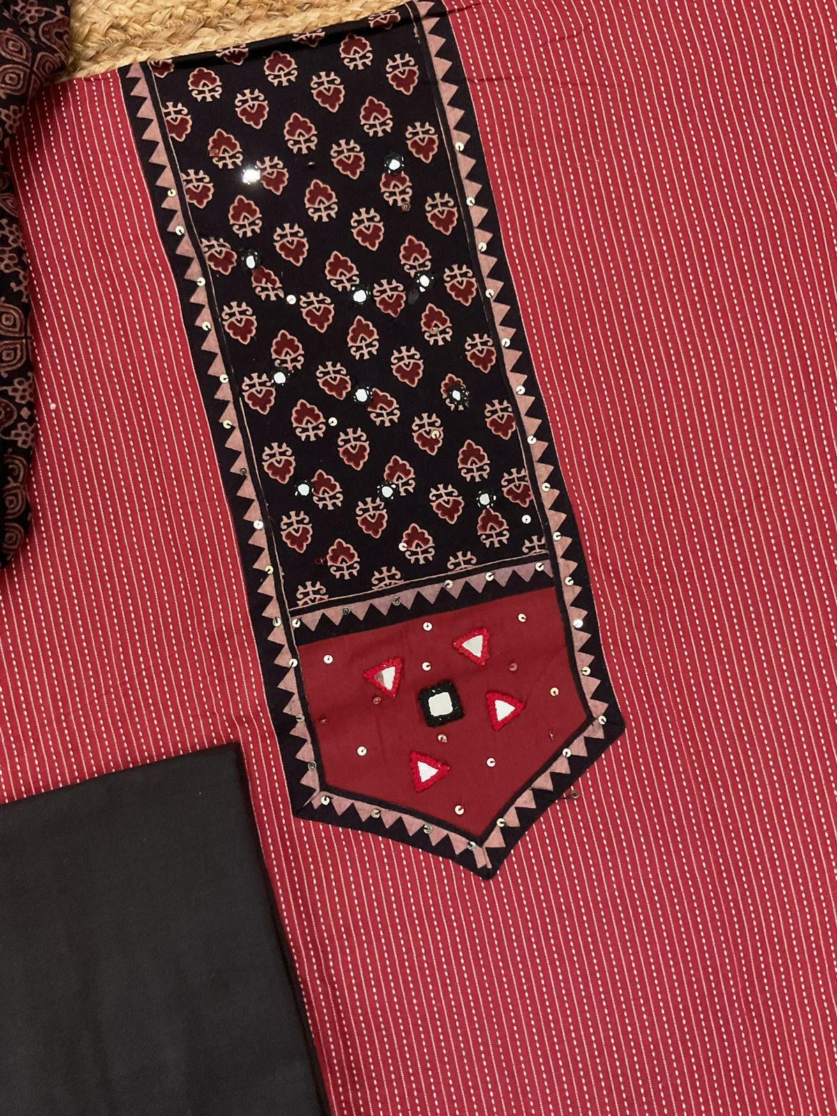 Pure Cotton Self Weaved Printed Embroidered Suit - Maroon