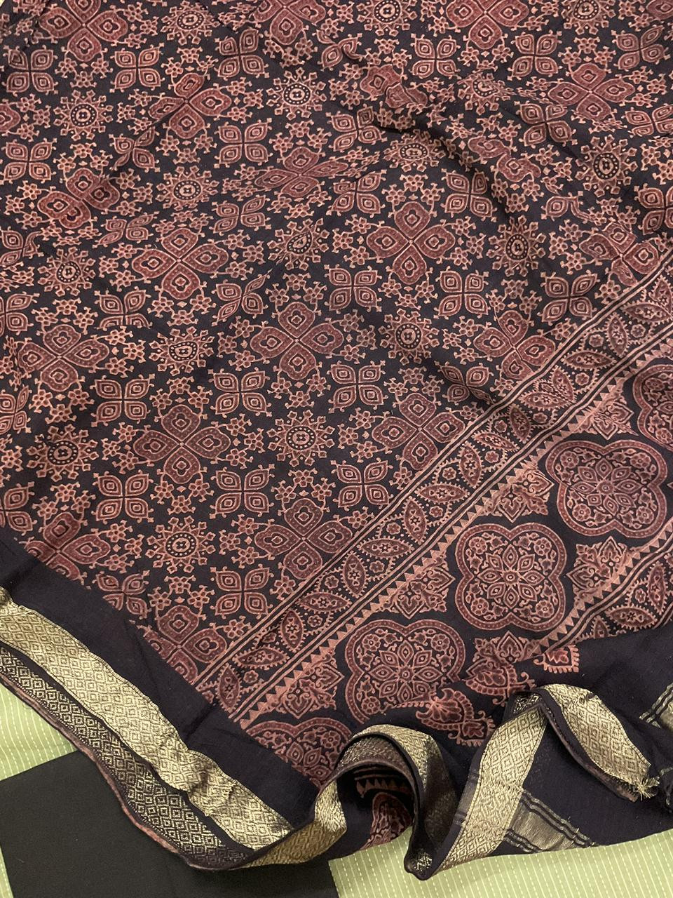 Pure Cotton Self Weaved Printed Embroidered Suit - Green