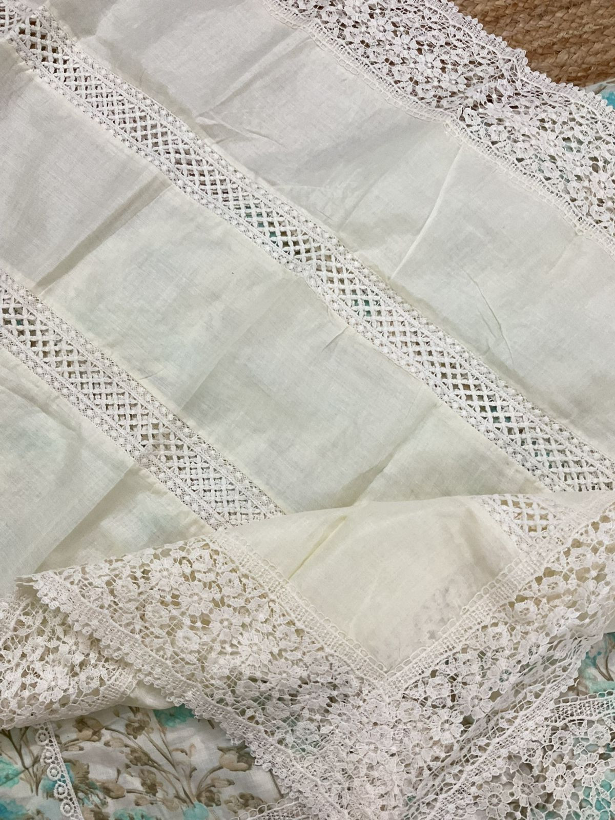 Pure Cotton Printed Embroidered Suit - Off White