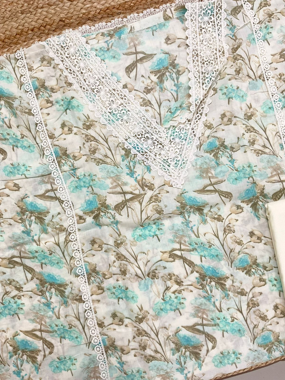 Pure Cotton Printed Embroidered Suit - Off White