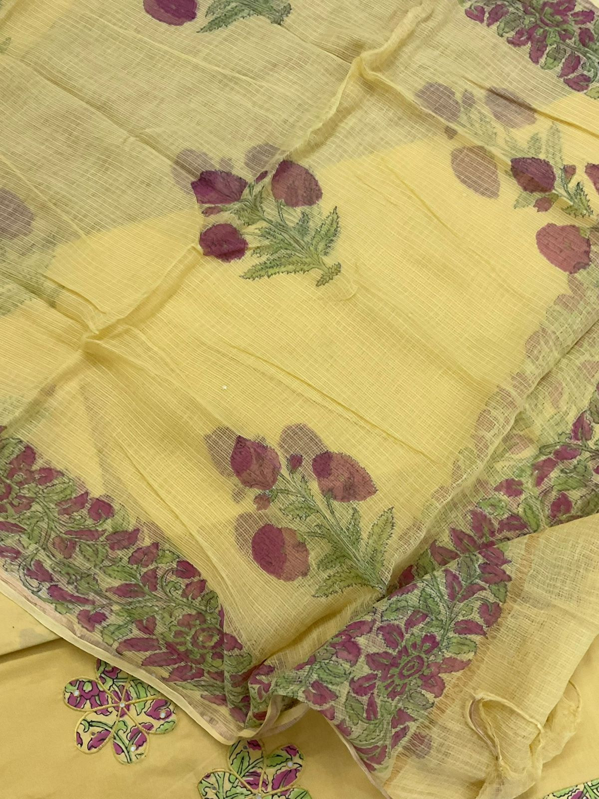 Pure Cotton Printed Embroidered Suit - Yellow