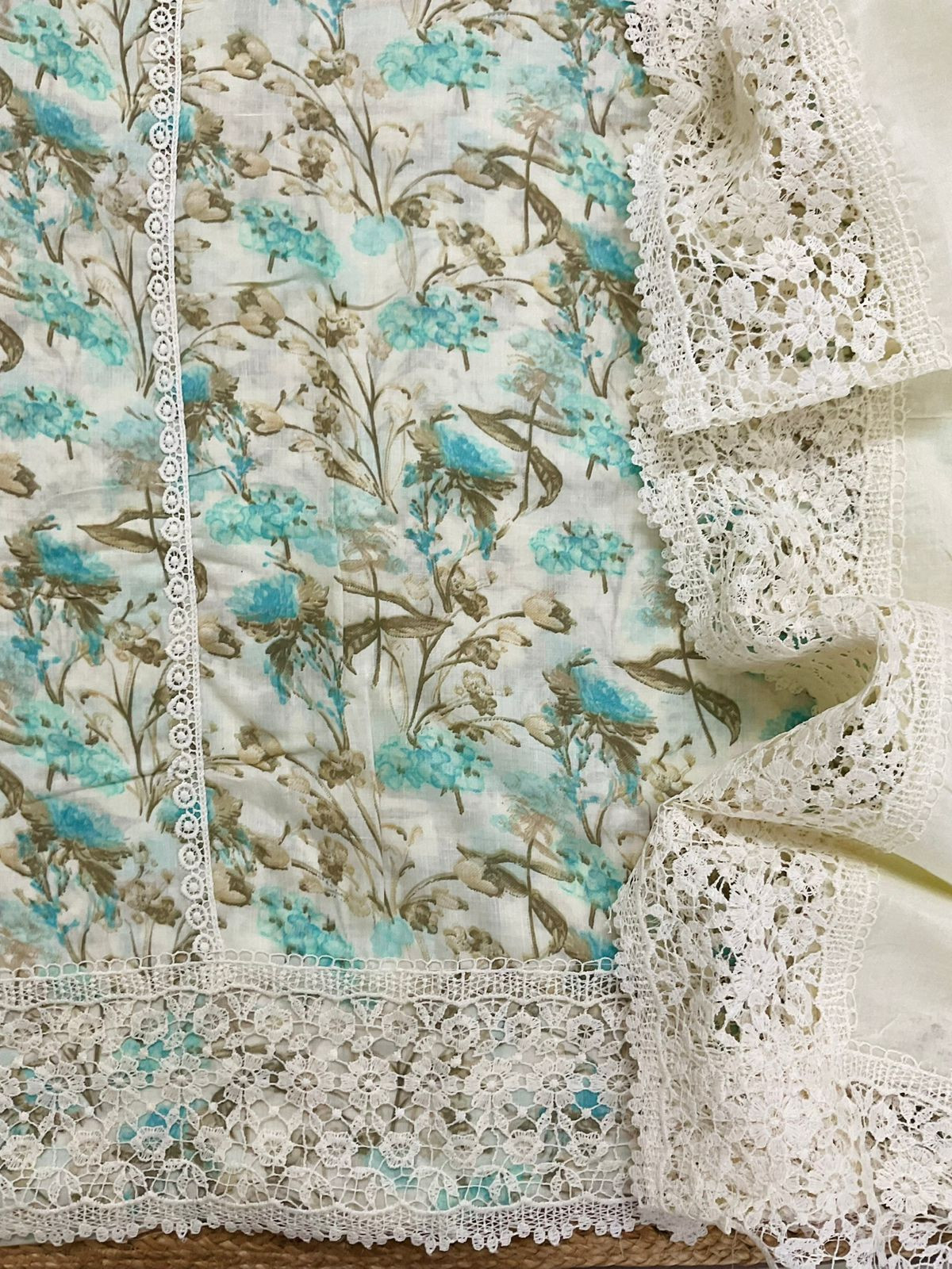 Pure Cotton Printed Embroidered Suit - Off White