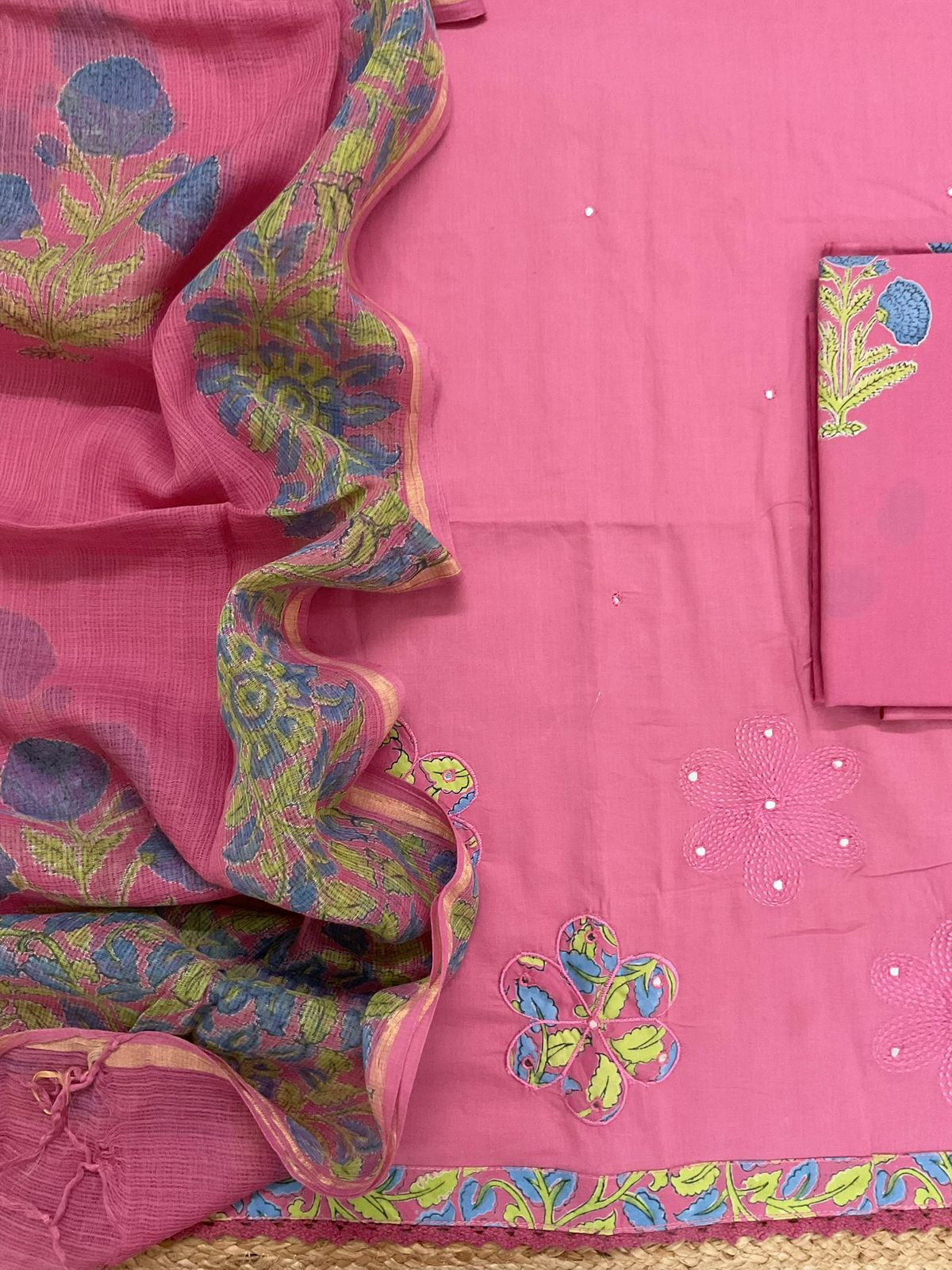 Pure Cotton Printed Embroidered Suit - Pink
