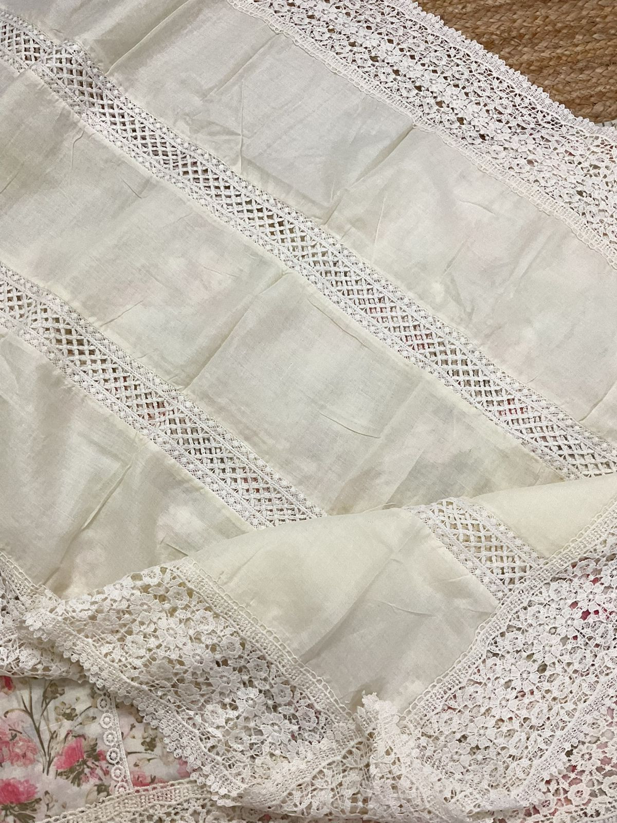 Pure Cotton Printed Embroidered Suit - Off White