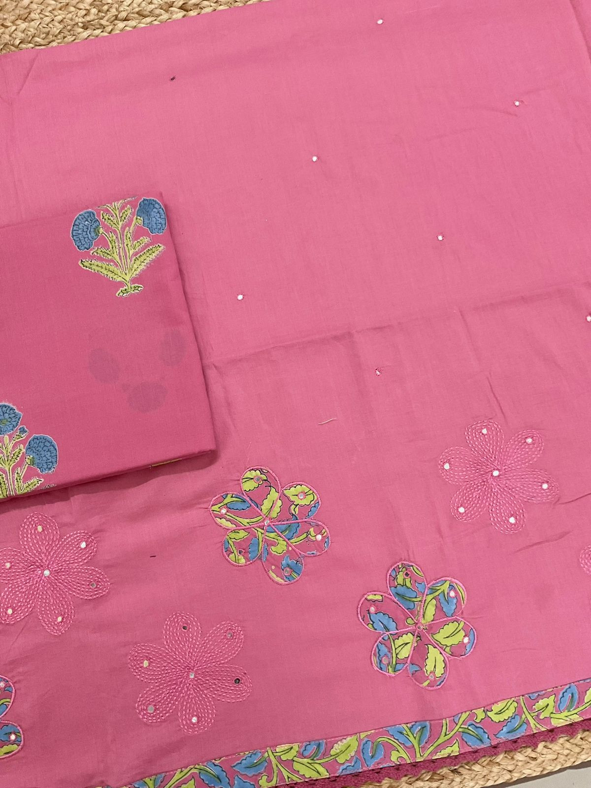 Pure Cotton Printed Embroidered Suit - Pink