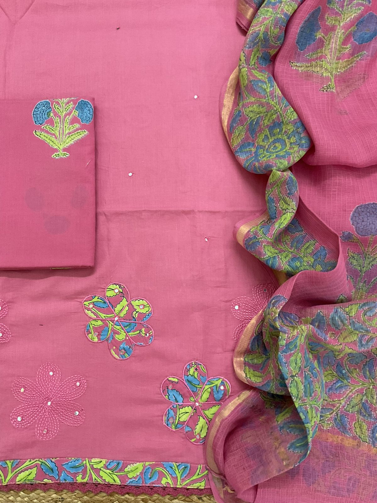 Pure Cotton Printed Embroidered Suit - Pink