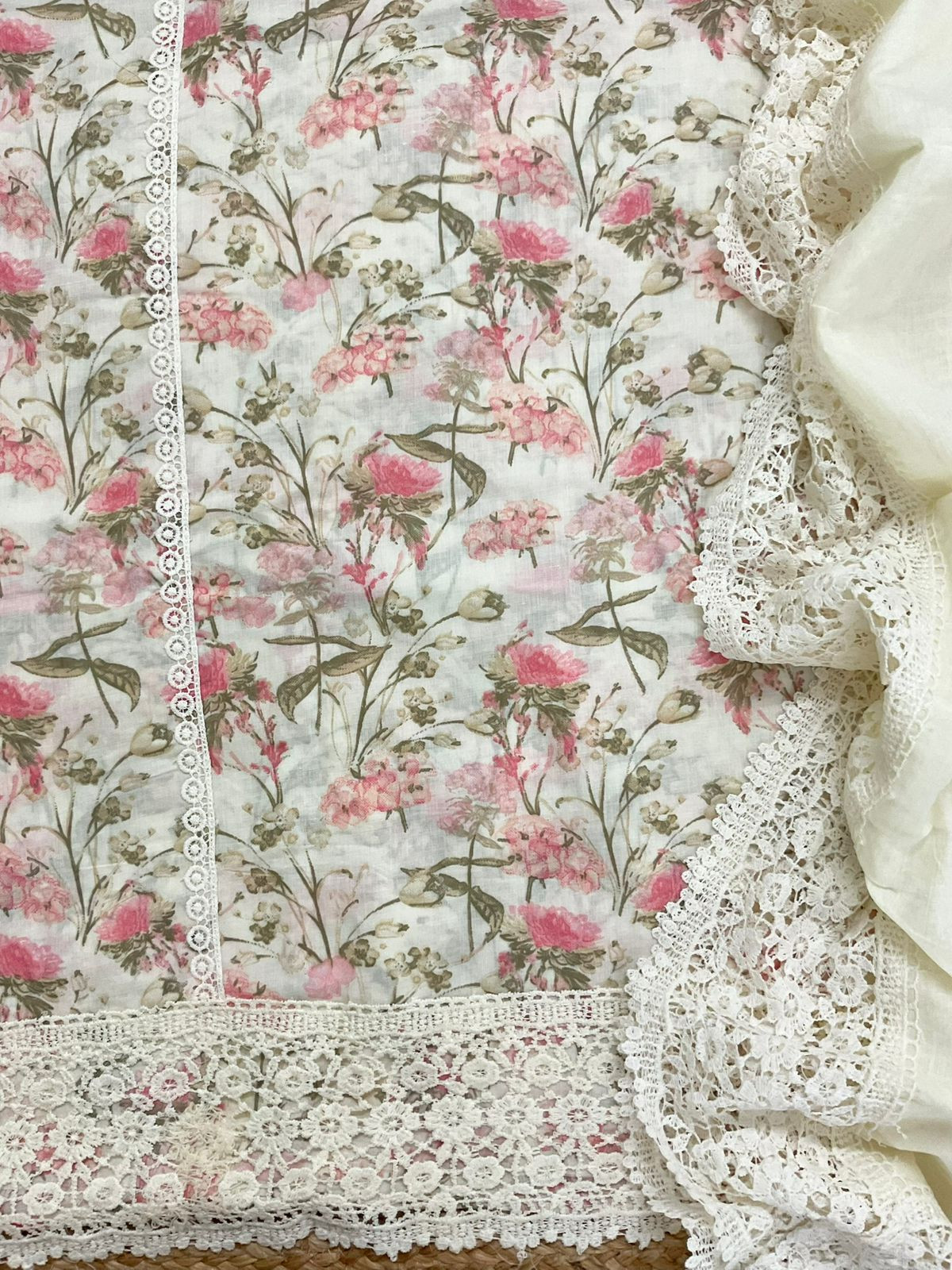 Pure Cotton Printed Embroidered Suit - Off White