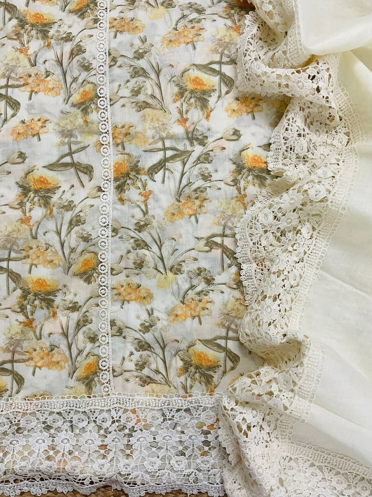 Pure Cotton Printed Embroidered Suit - Off White