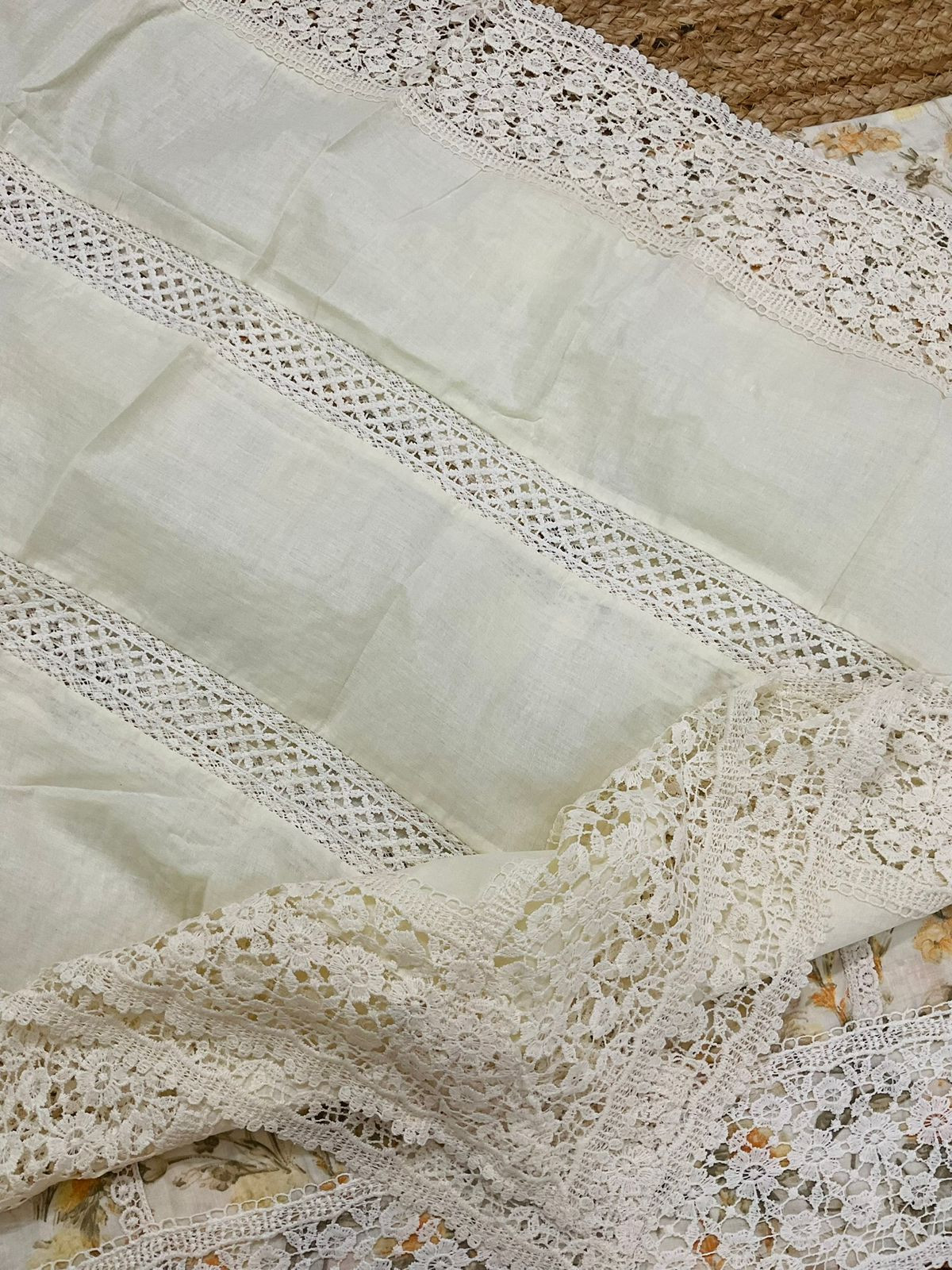 Pure Cotton Printed Embroidered Suit - Off White