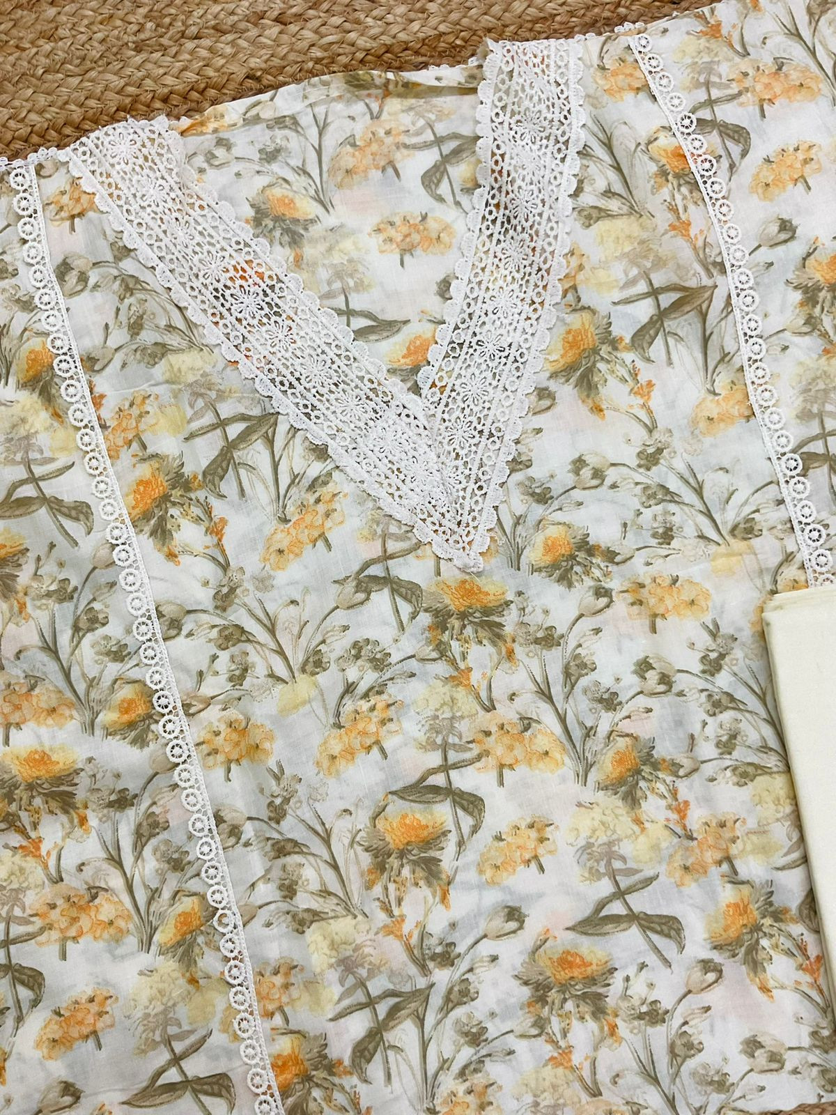 Pure Cotton Printed Embroidered Suit - Off White