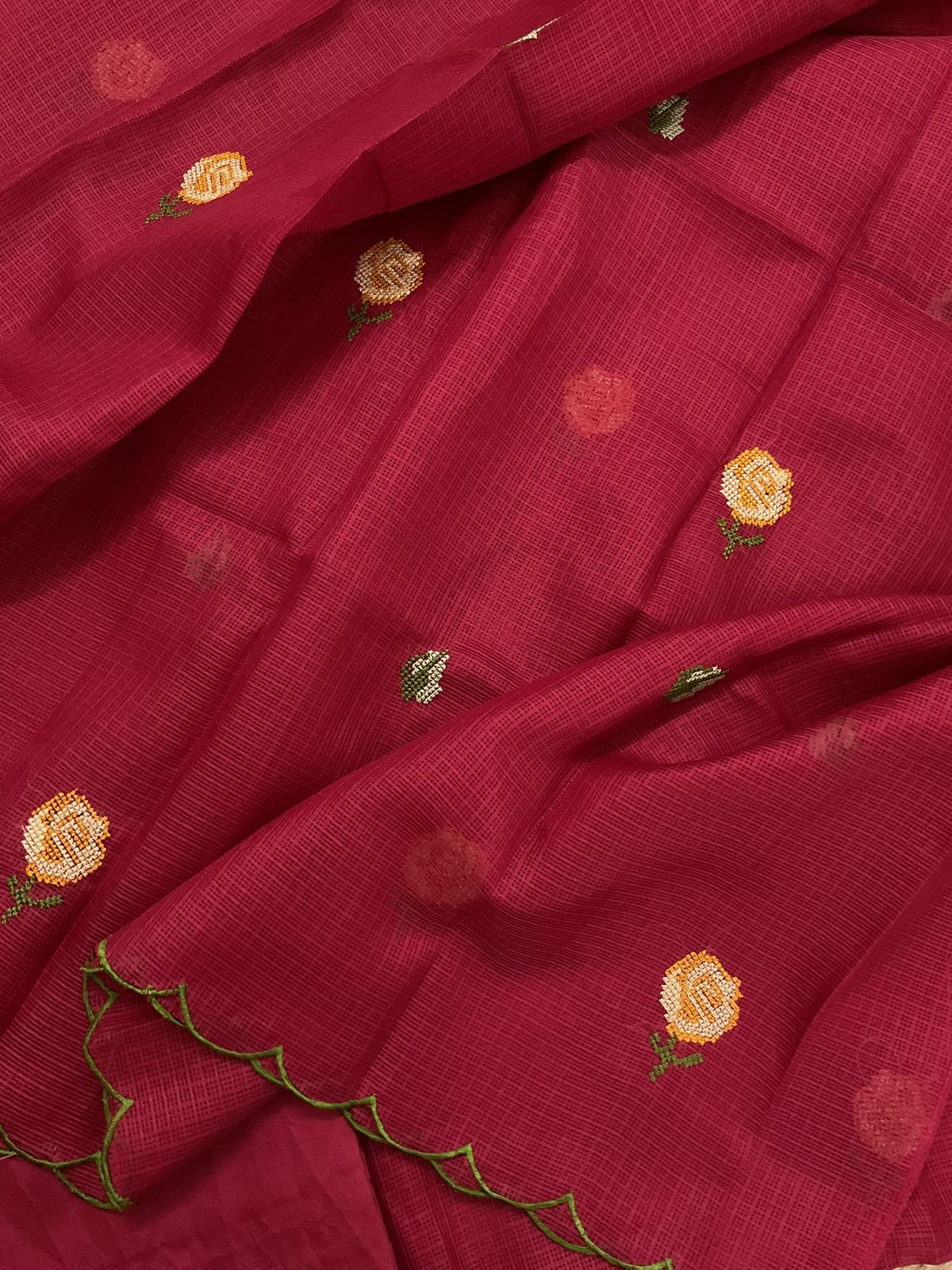 Soft Kota Silk Embroidered Suit - Red