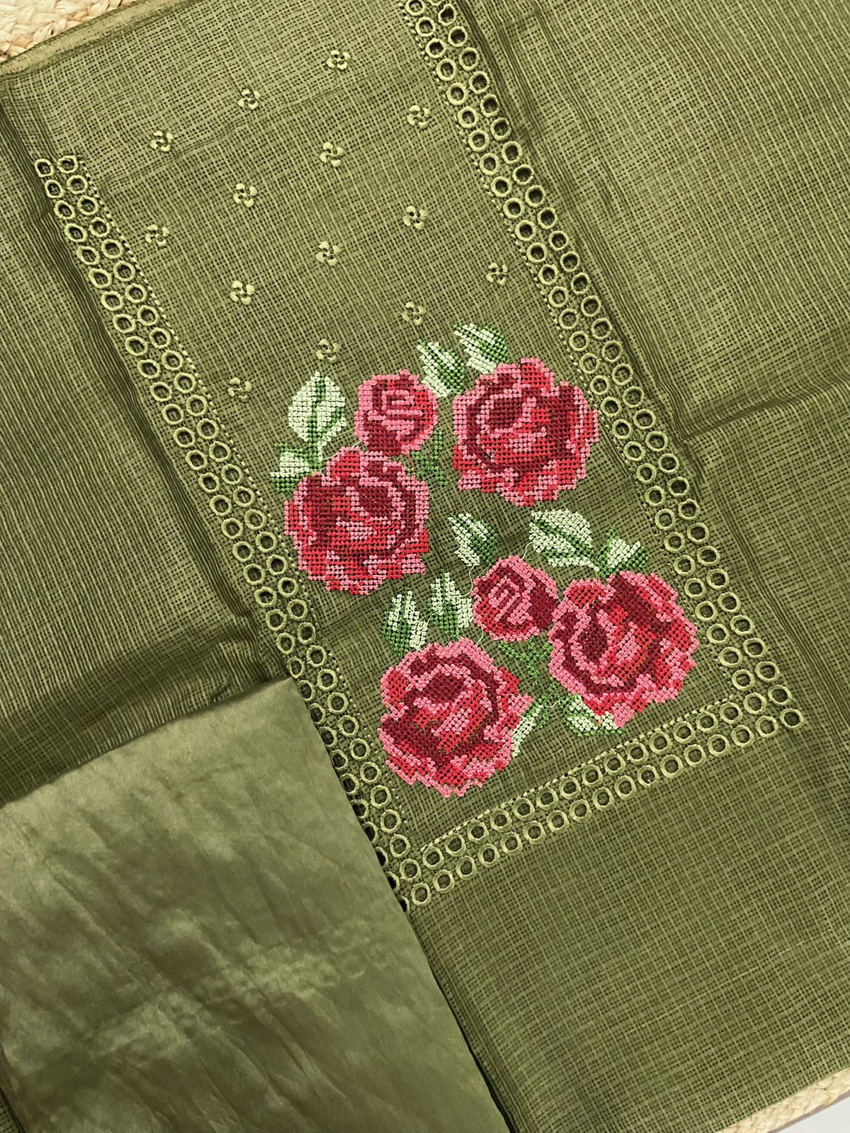 Soft Kota Silk Embroidered Suit - Green