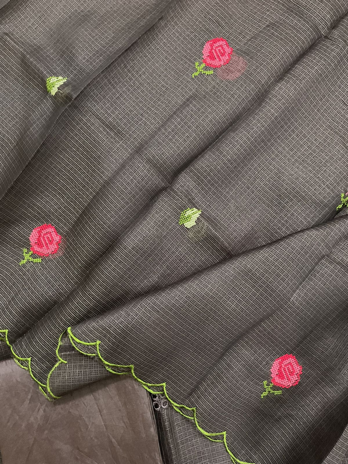 Soft Kota Silk Embroidered Suit - Brown