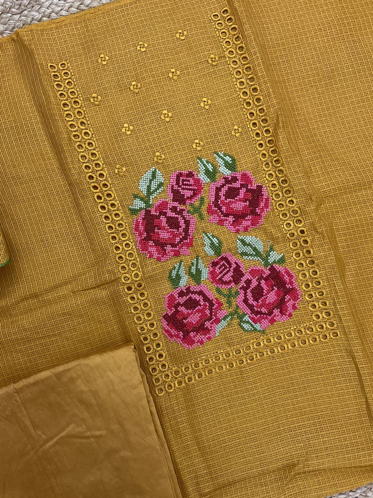 Soft Kota Silk Embroidered Suit - Yellow