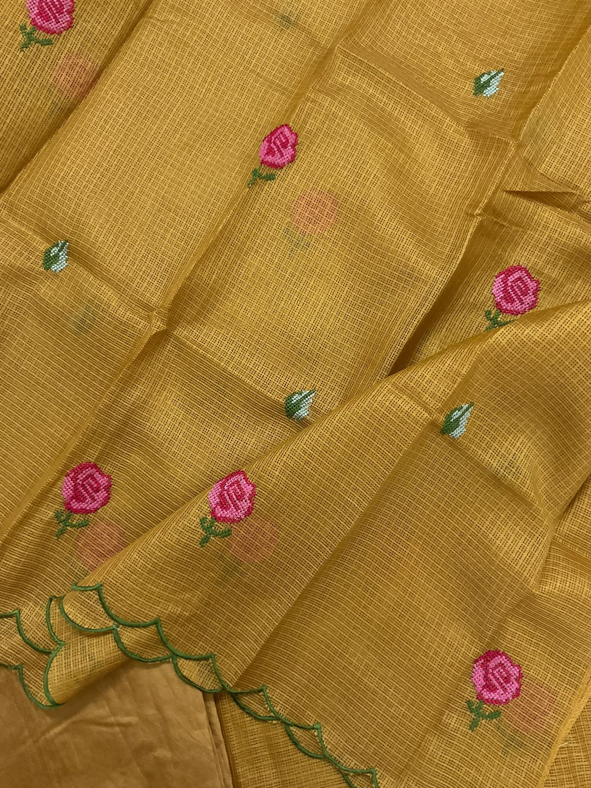 Soft Kota Silk Embroidered Suit - Yellow