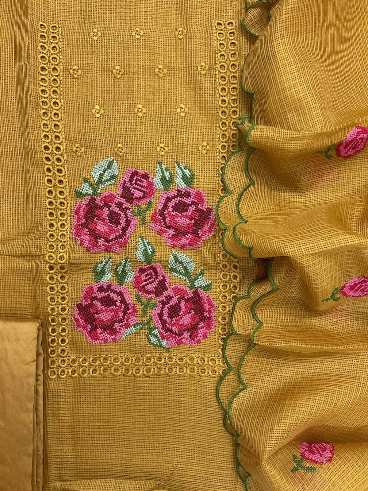 Soft Kota Silk Embroidered Suit - Yellow