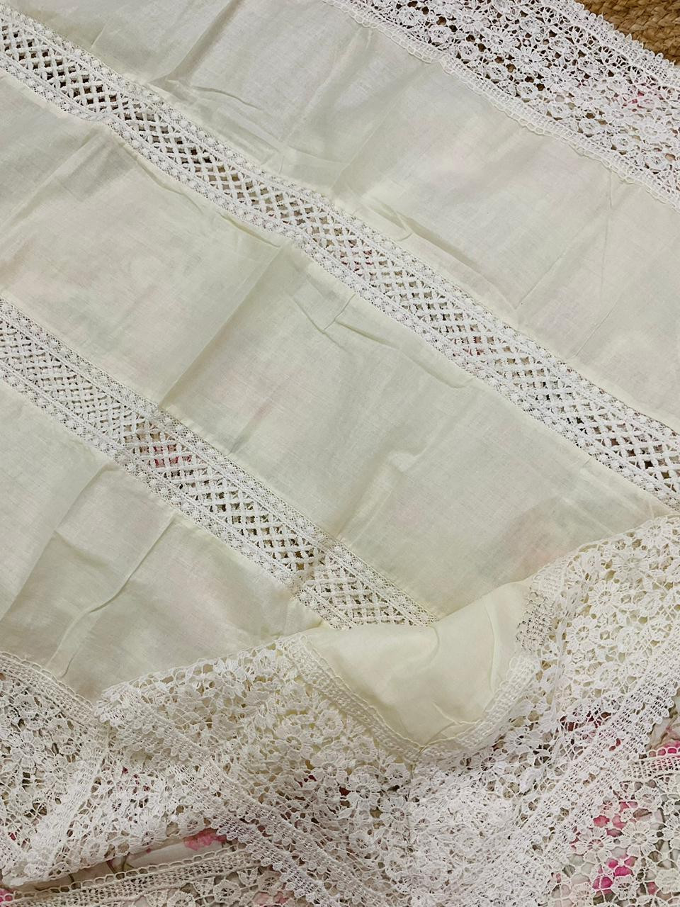 Pure Cotton Printed Embroidered Suit - Off White