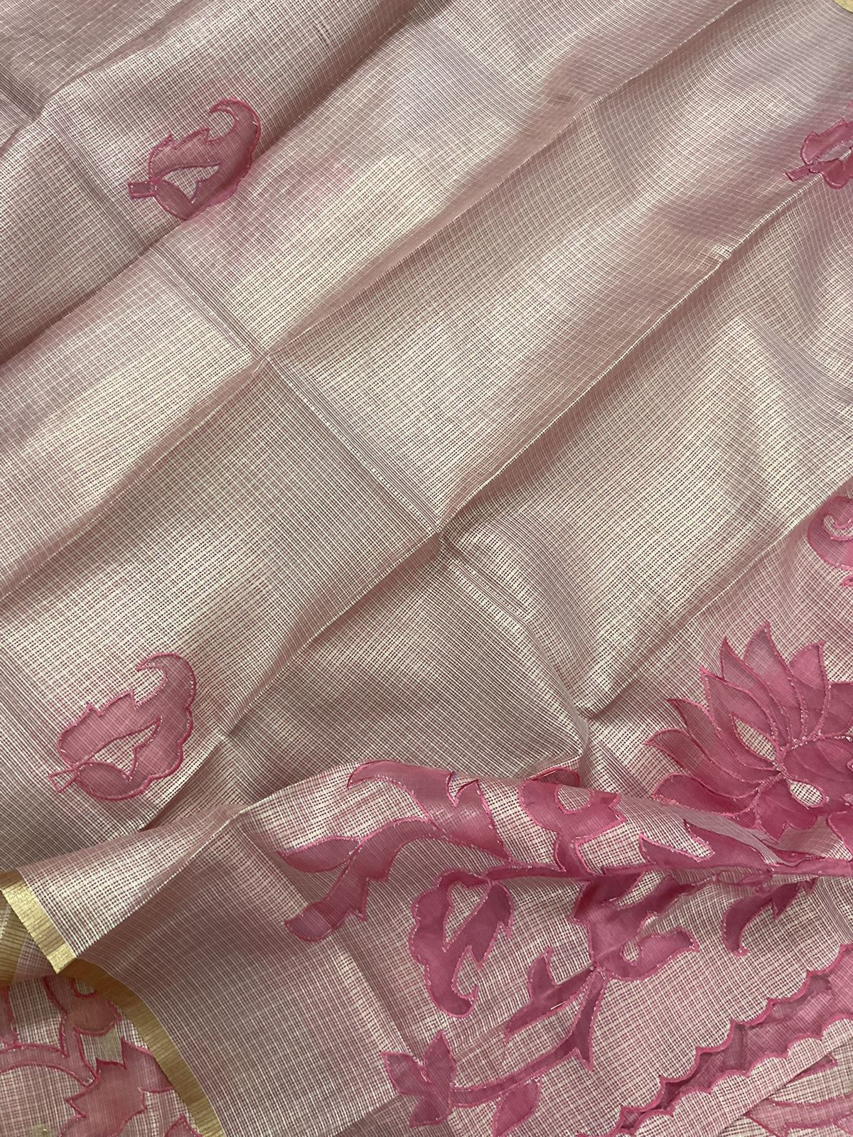 Soft Tissue Kota Silk Embroidered Suit - Pink