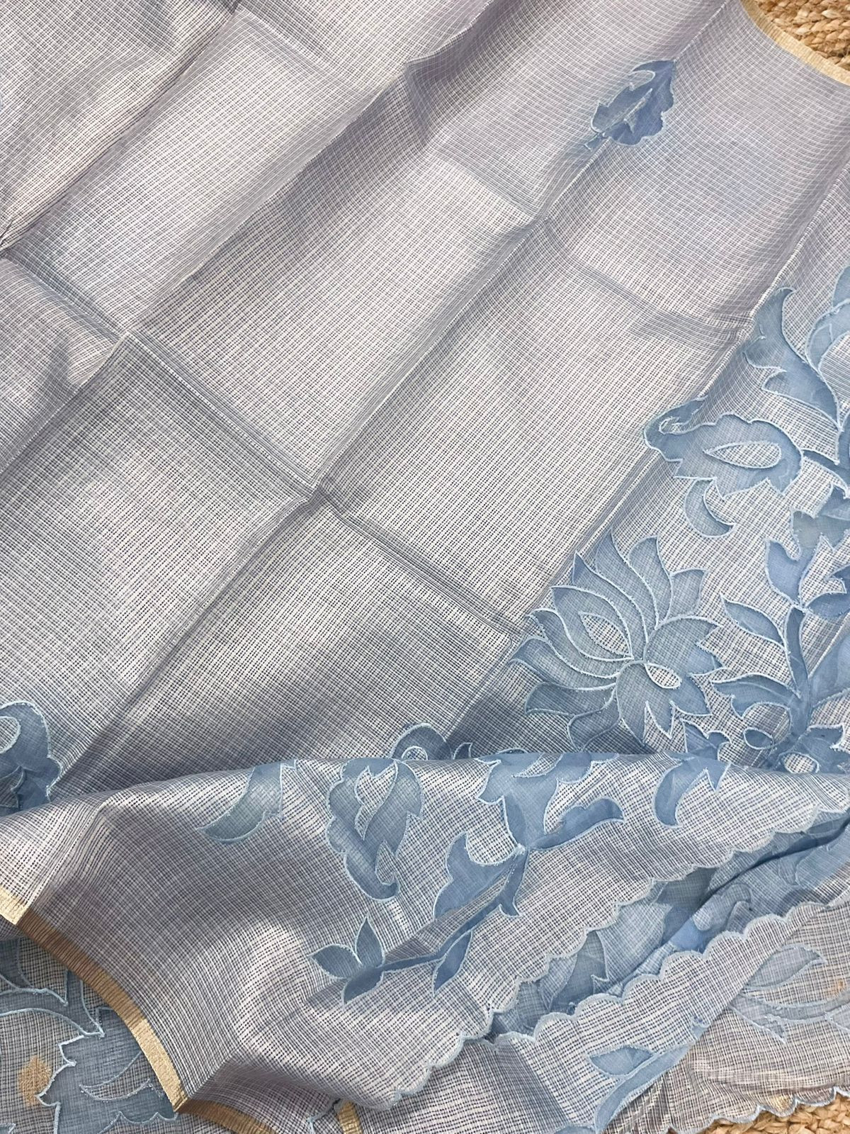 Soft Tissue Kota Silk Embroidered Suit - Blue