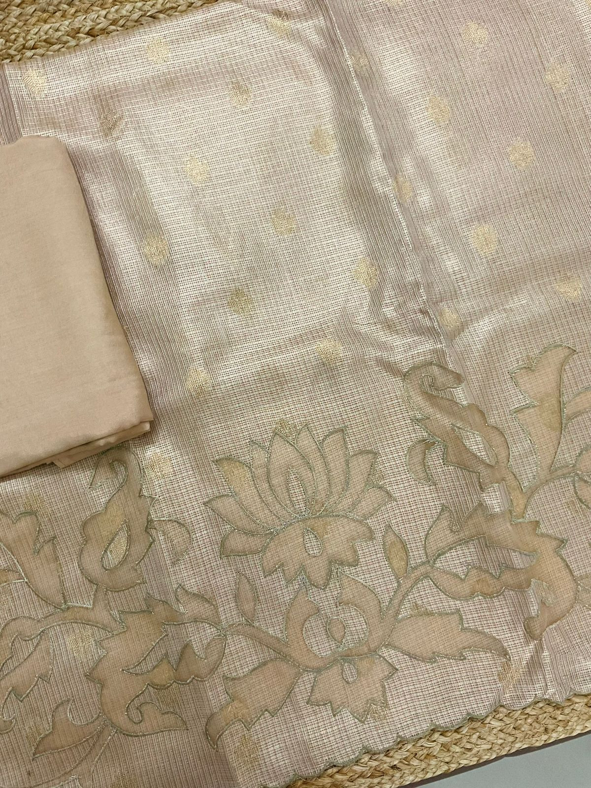 Soft Tissue Kota Silk Embroidered Suit - Beige