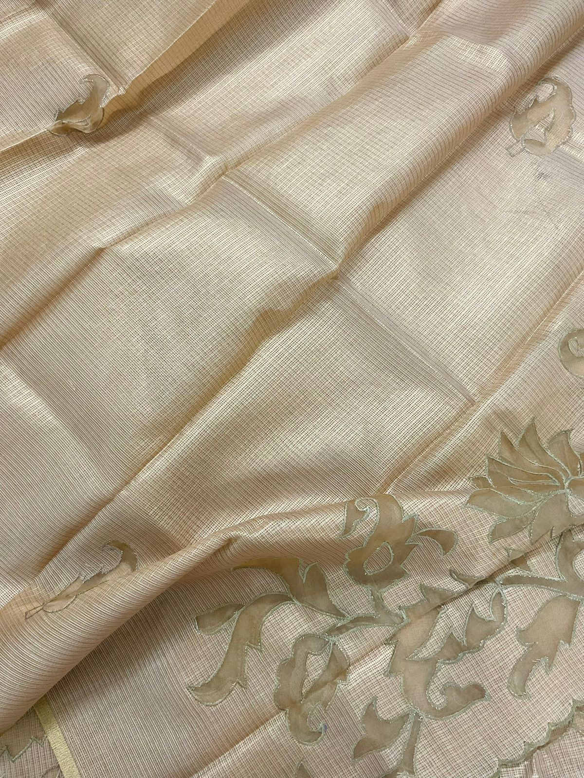 Soft Tissue Kota Silk Embroidered Suit - Beige