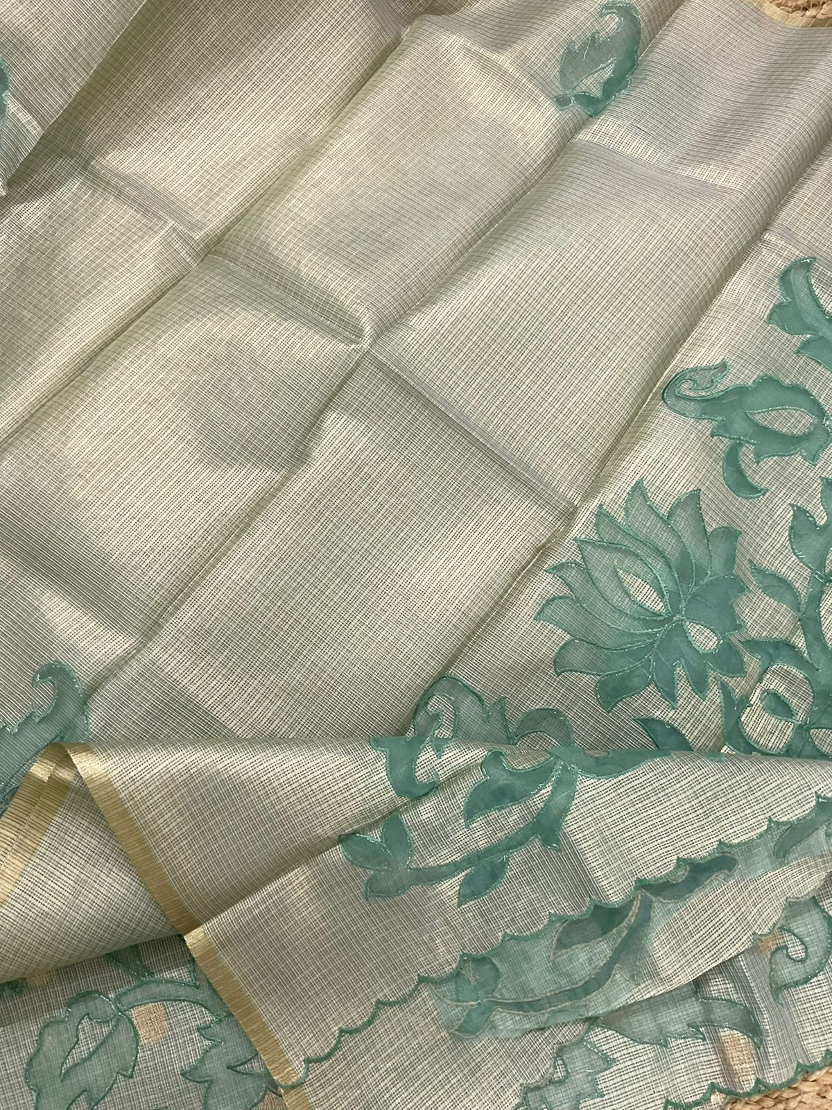 Soft Tissue Kota Silk Embroidered Suit - Green