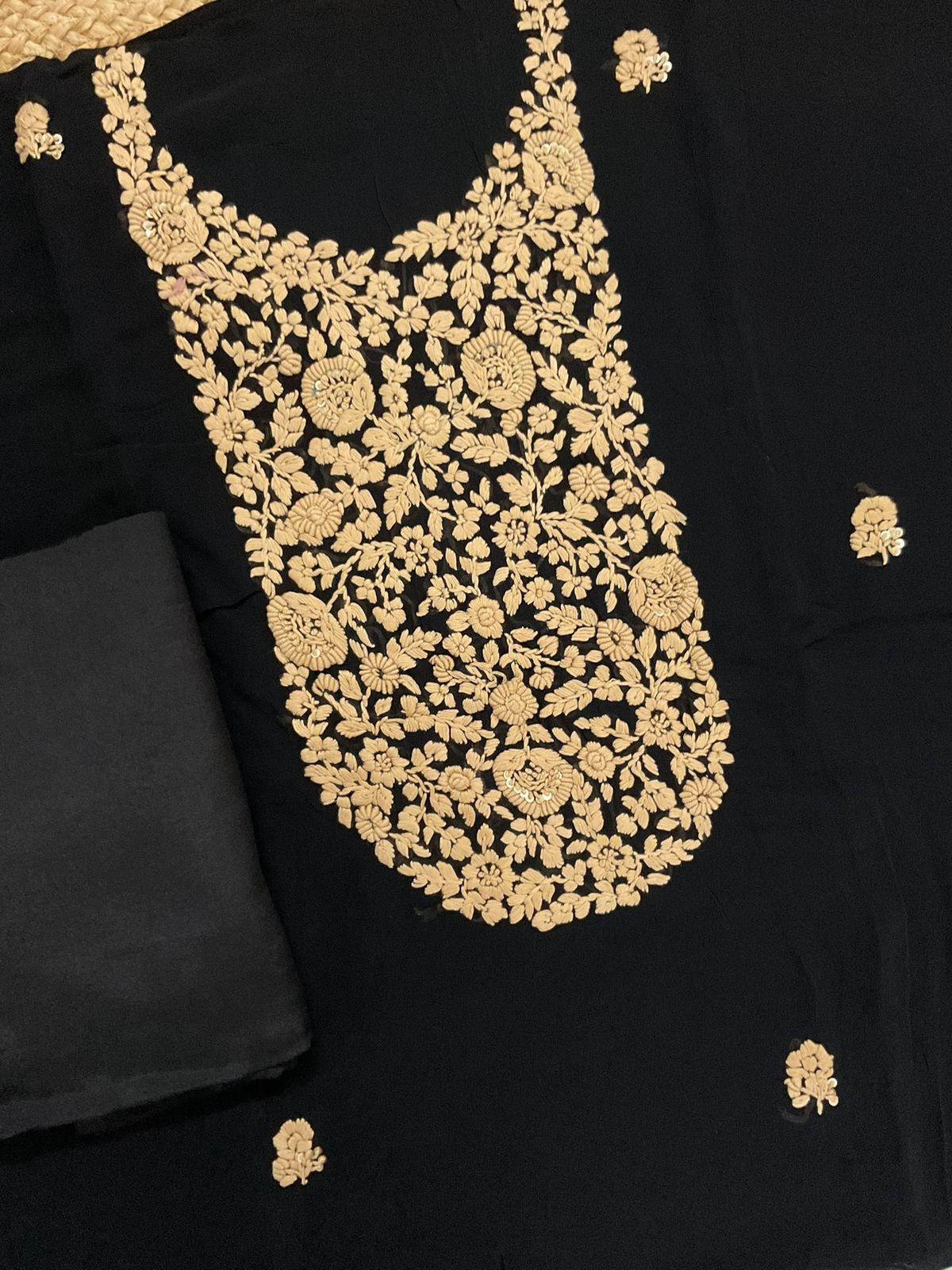 Pure Georgette Embroidered Suit - Black