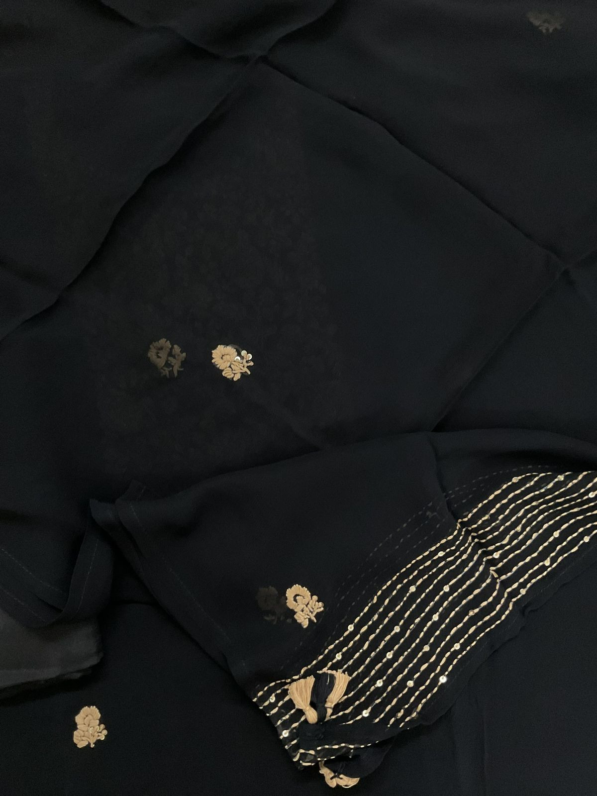 Pure Georgette Embroidered Suit - Black