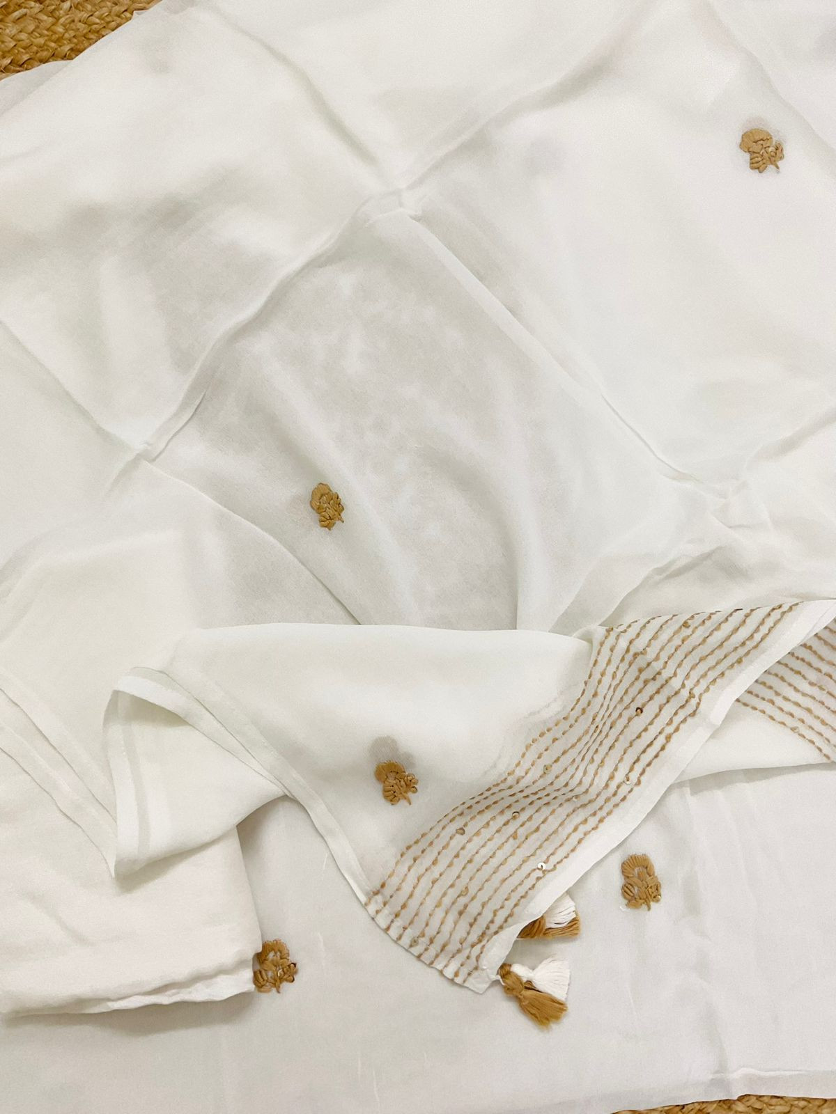 Pure Georgette Embroidered Suit - White