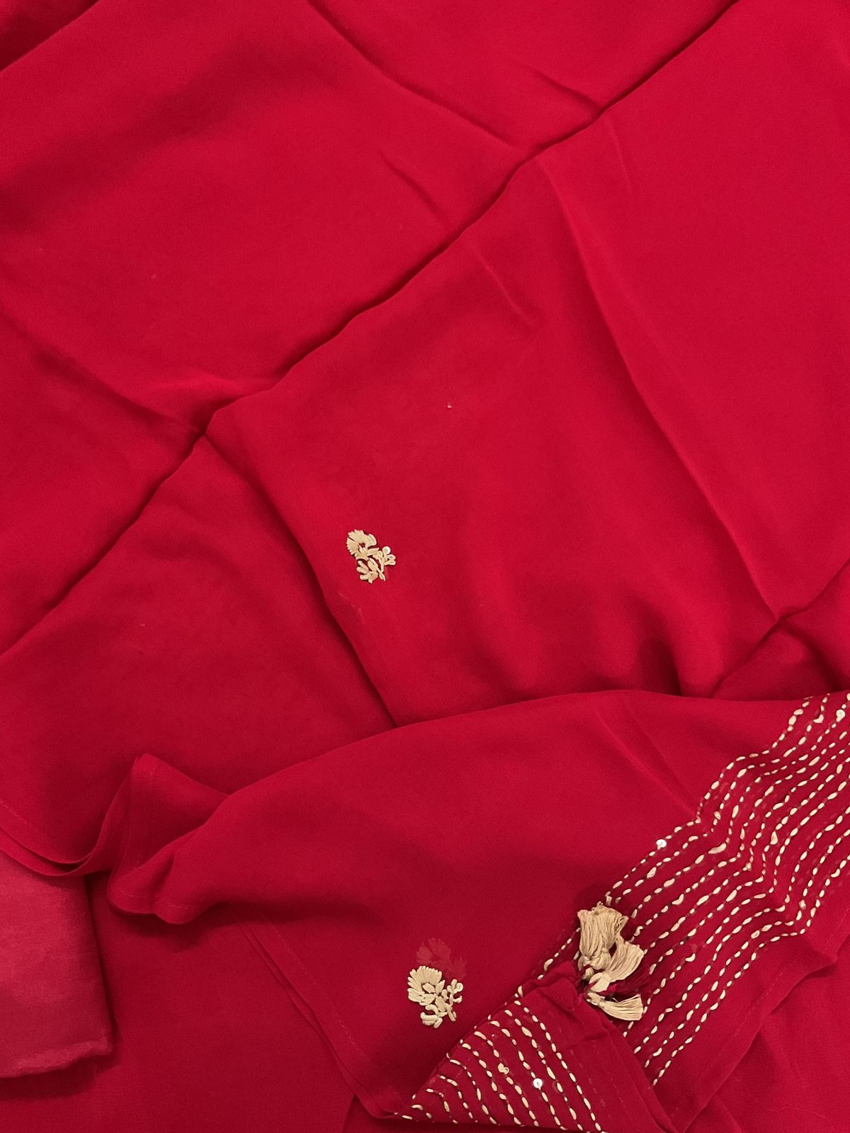 Pure Georgette Embroidered Suit - Red