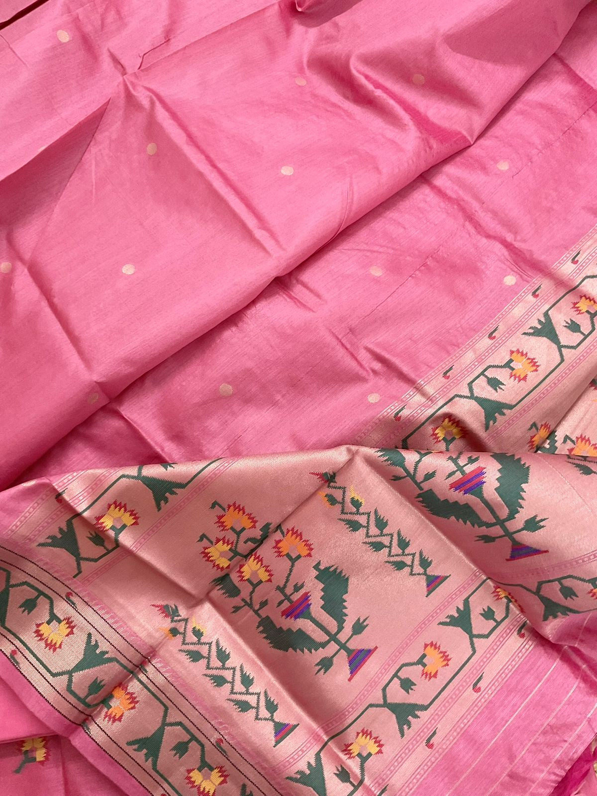 Soft Silk Self Weaved Paithani Suit - Pink