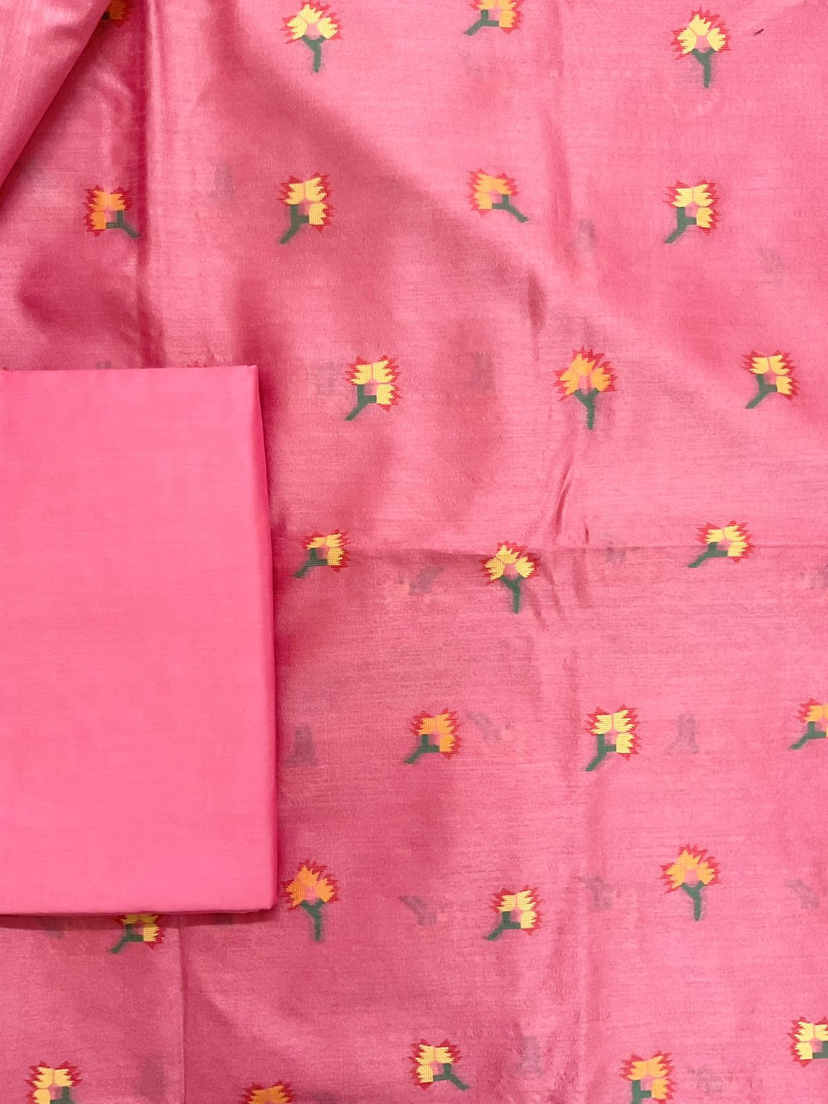 Soft Silk Self Weaved Paithani Suit - Pink