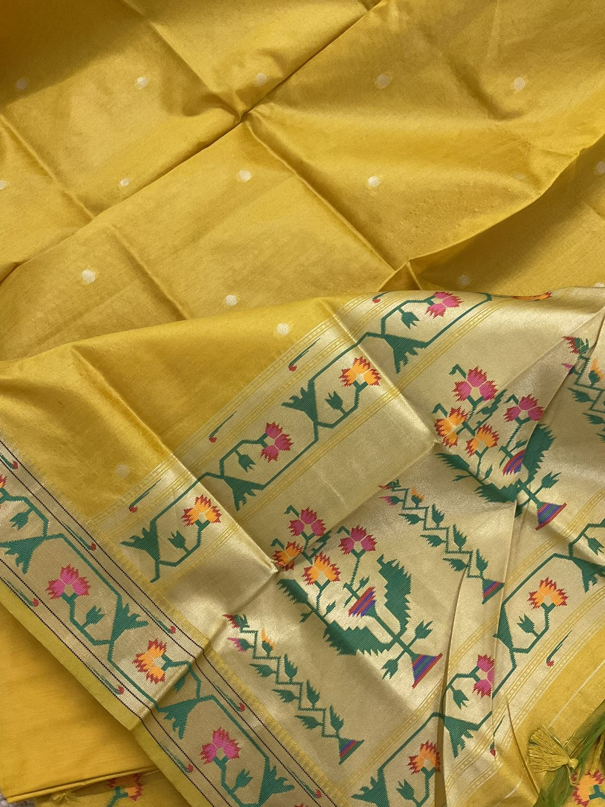 Soft Silk Self Weaved Paithani Suit - Yellow