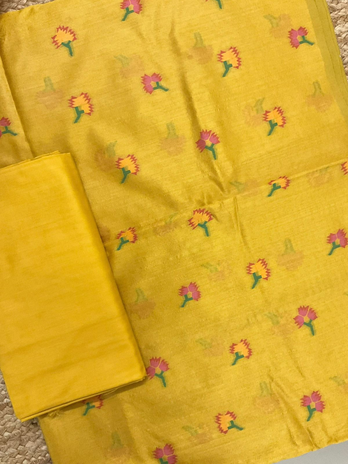 Soft Silk Self Weaved Paithani Suit - Yellow