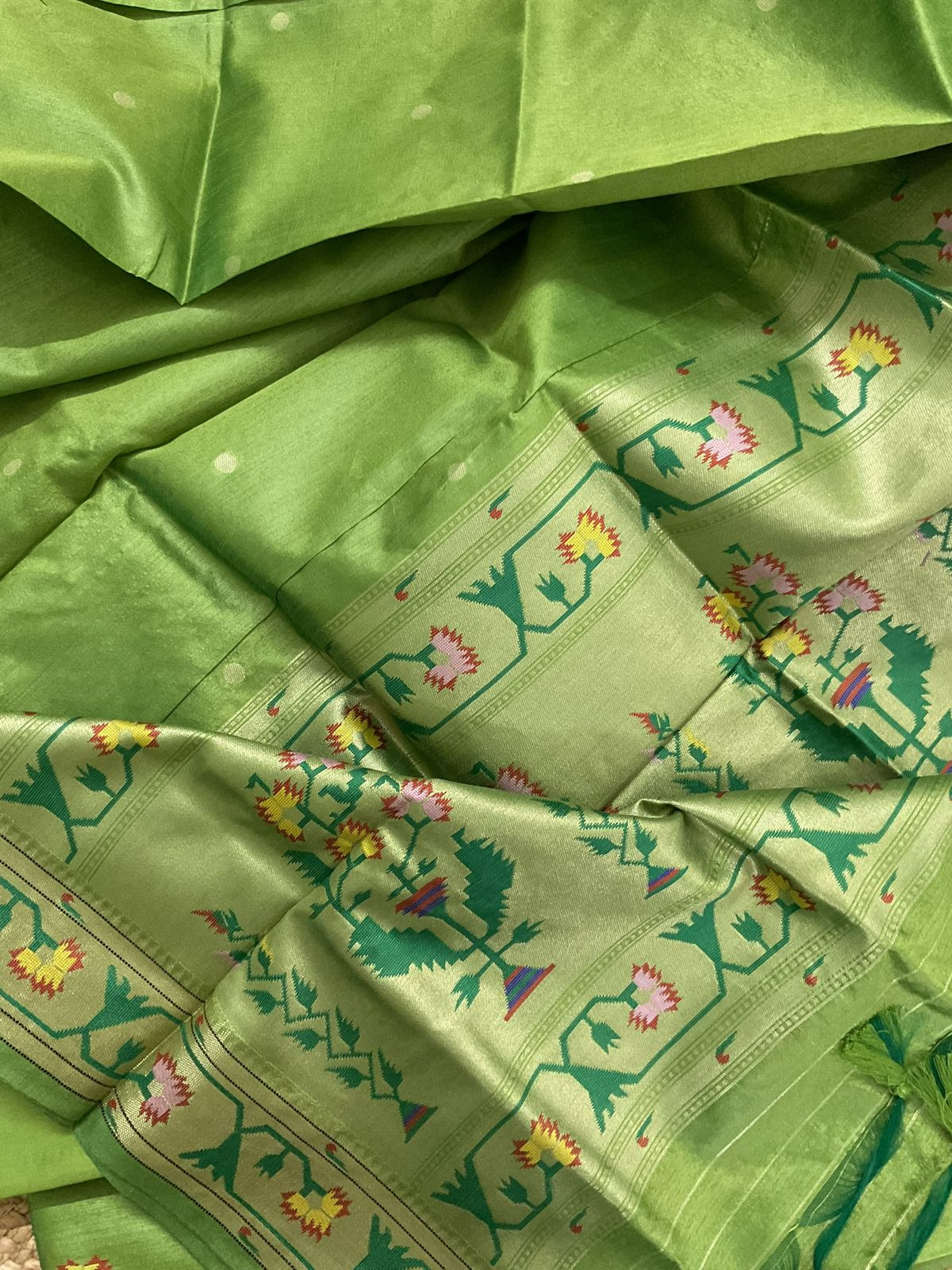 Soft Silk Self Weaved Paithani Suit - Green