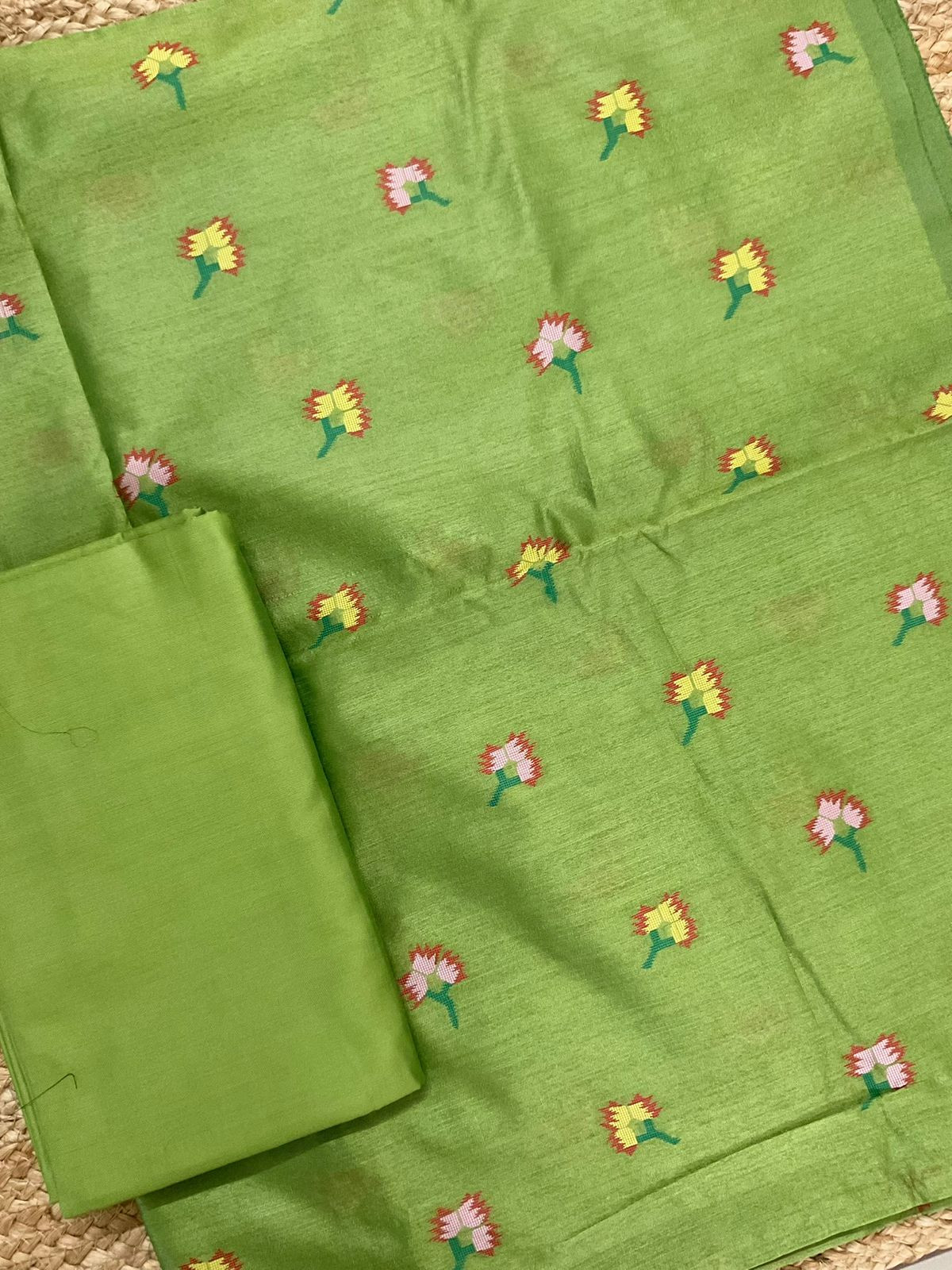Soft Silk Self Weaved Paithani Suit - Green