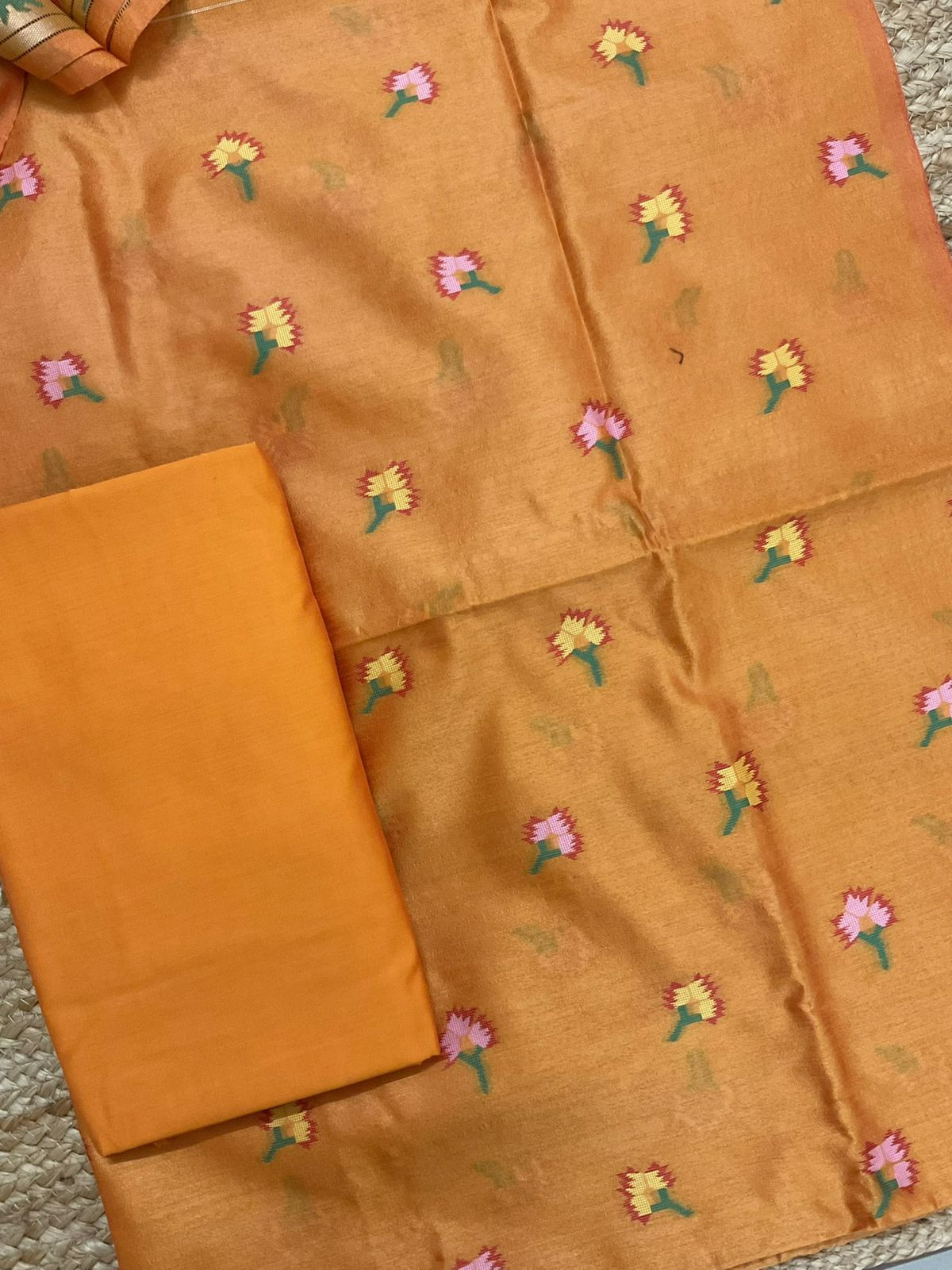 Soft Silk Self Weaved Paithani Suit - Orange