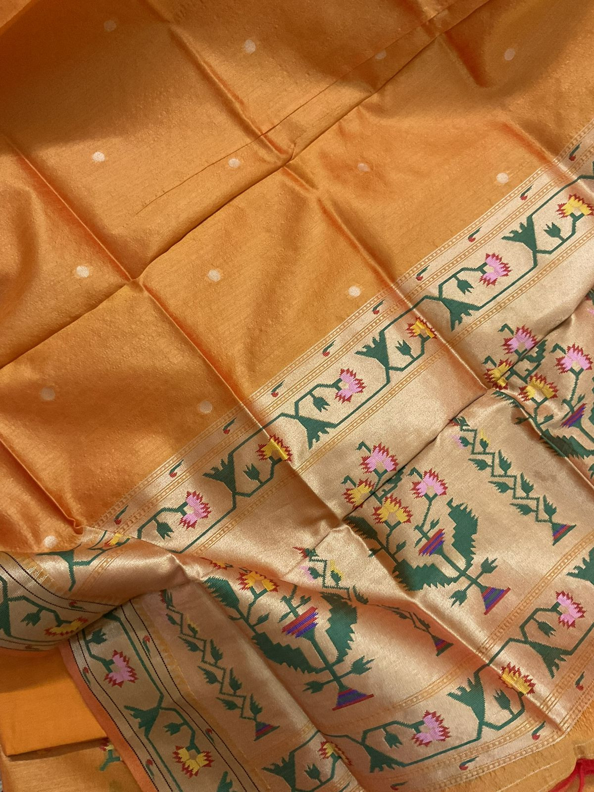 Soft Silk Self Weaved Paithani Suit - Orange