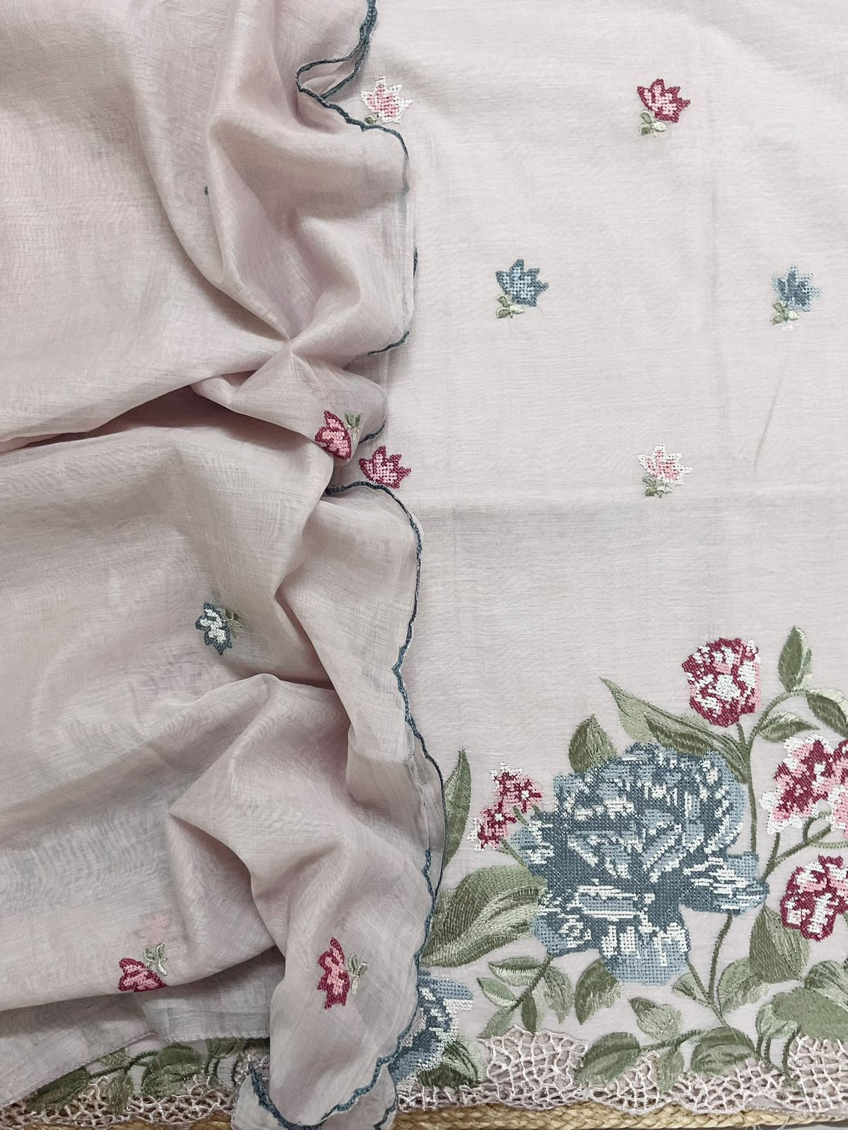 Pure Chanderi Embroidered Suit - Beigish Lilac