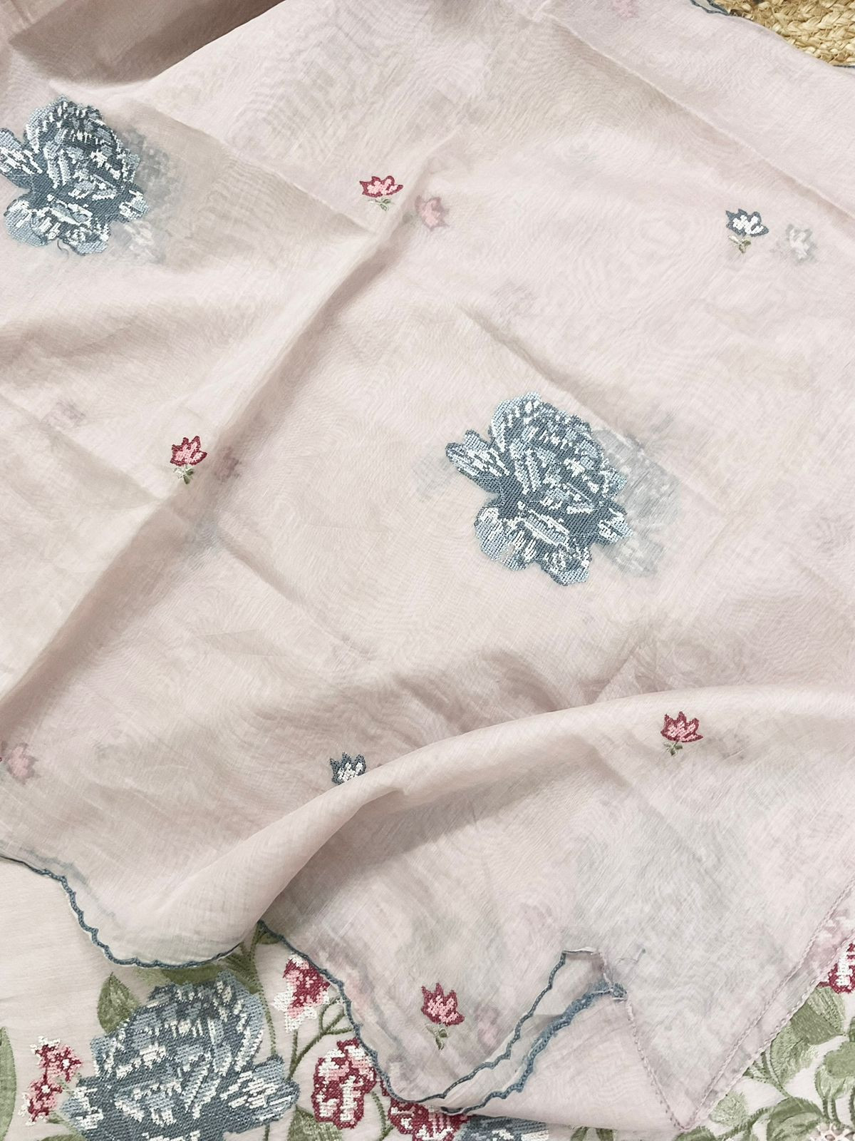Pure Chanderi Embroidered Suit - Beigish Lilac